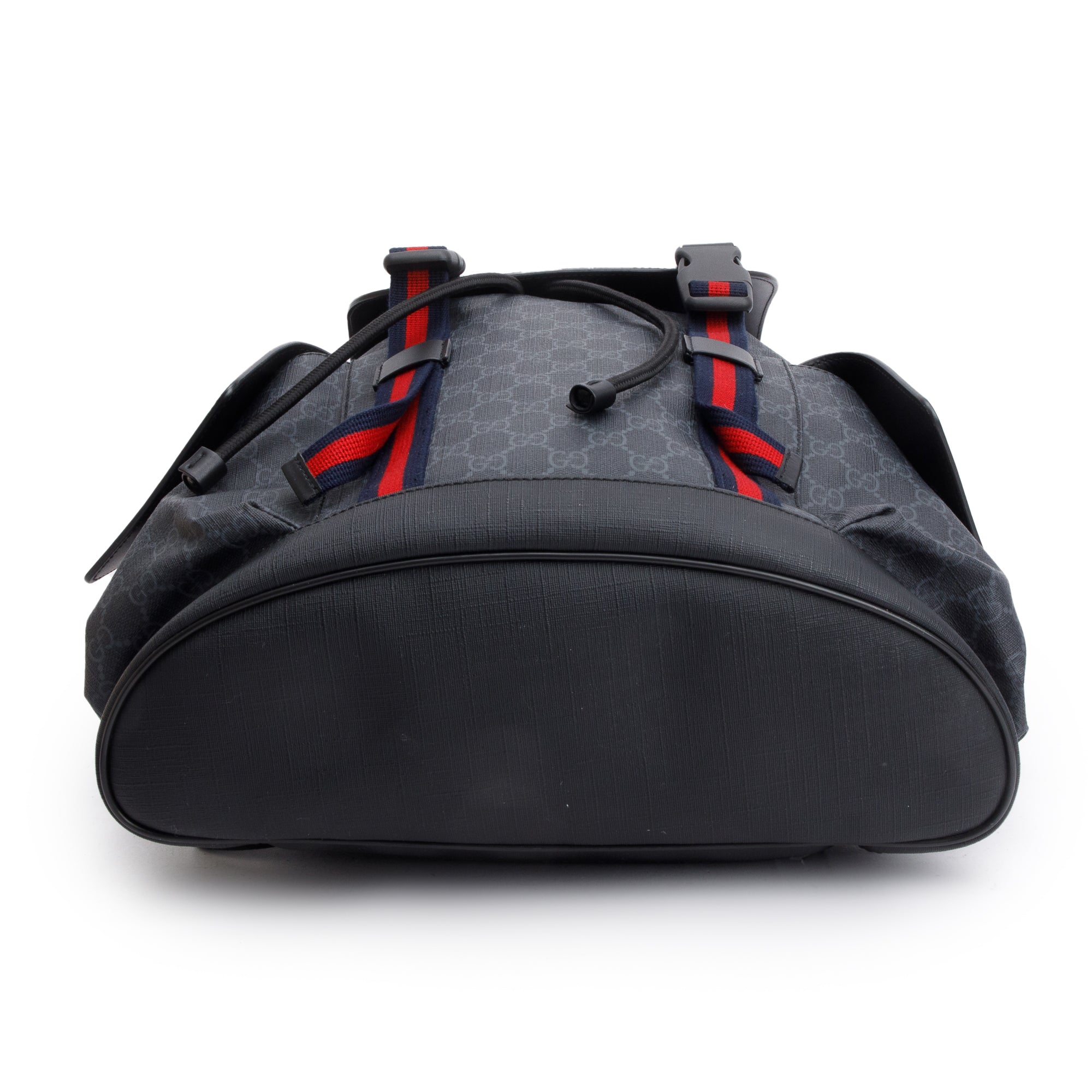 Gucci Black GG Supreme Double Buckle Backpack