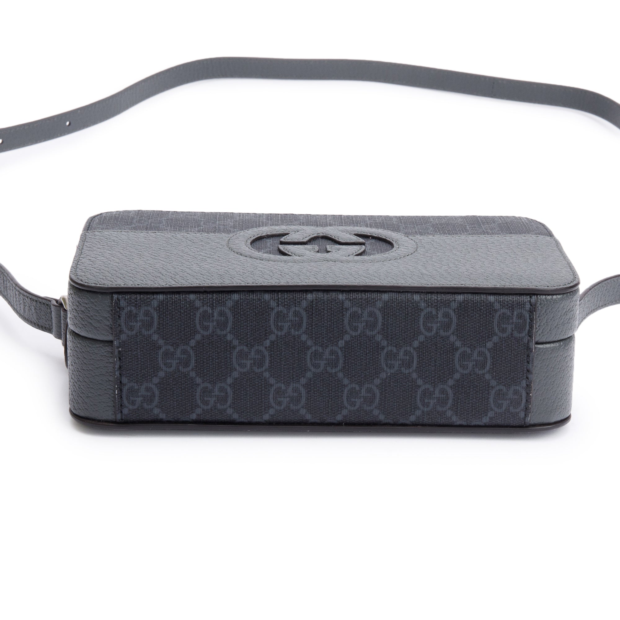 Gucci Black GG Supreme Grey Dollar Textured Leather Mini New Basket Crossbody Bag w/ Box