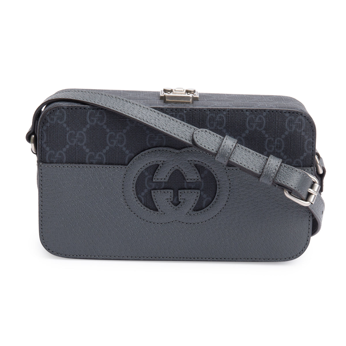Gucci Black GG Supreme Grey Dollar Textured Leather Mini New
