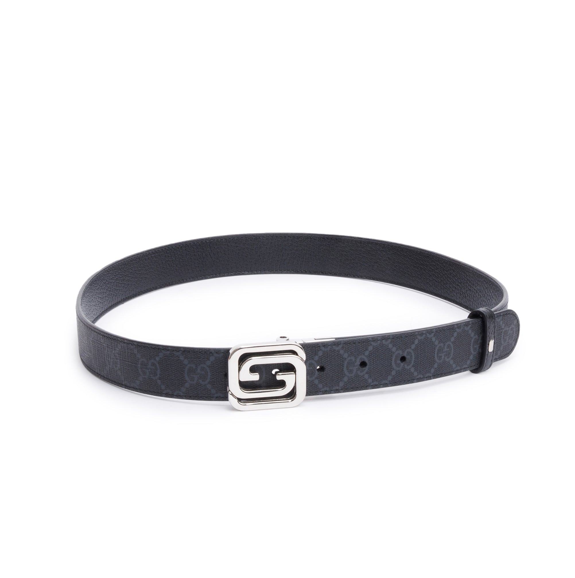 Gucci Black GG Supreme Leather Reversible Belt with Square Interlocking G Buckle, 90 36 w/ Box