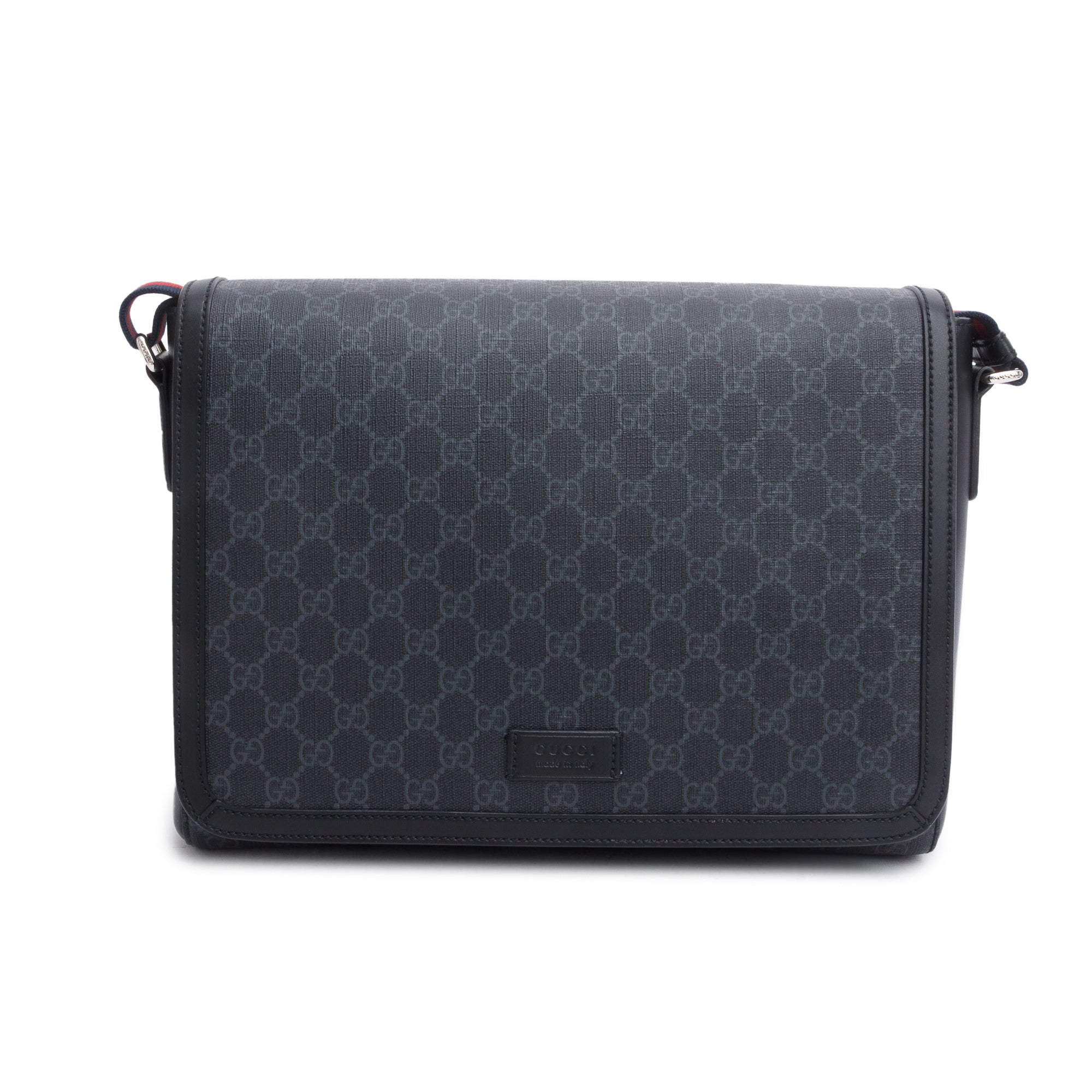 Gucci Black GG Supreme Messenger Flap Bag w/ Box