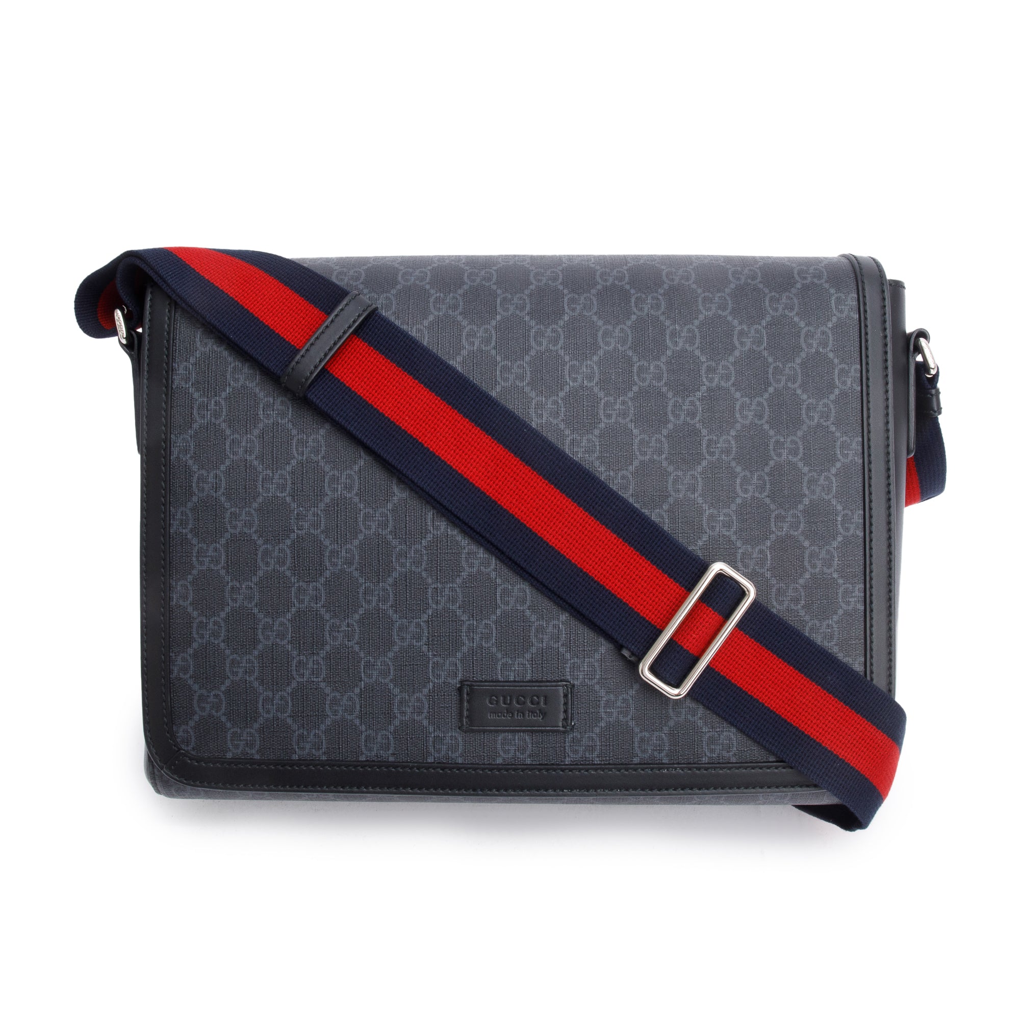 Gucci Black GG Supreme Messenger Flap Bag w/ Box