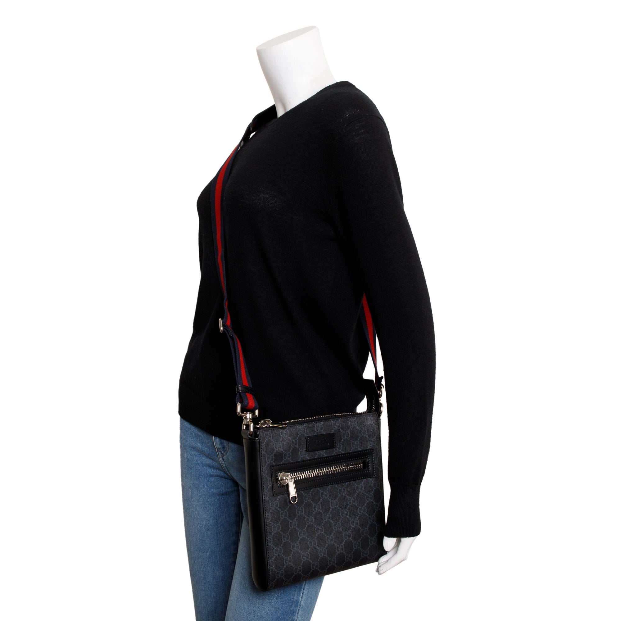 Gucci Black GG Supreme Small Messenger Bag w/ Box