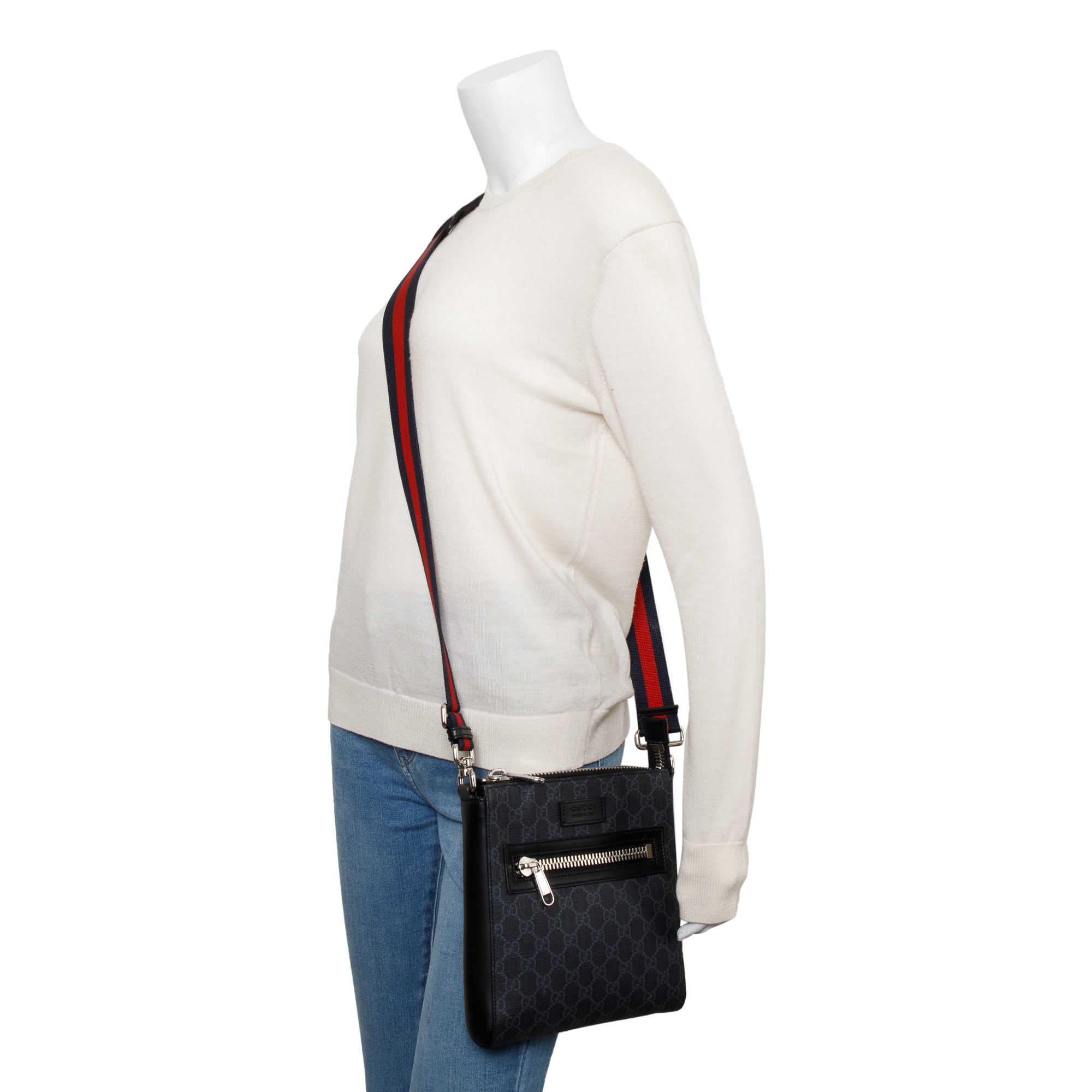 Gucci Black GG Supreme Small Messenger Bag w/ Box