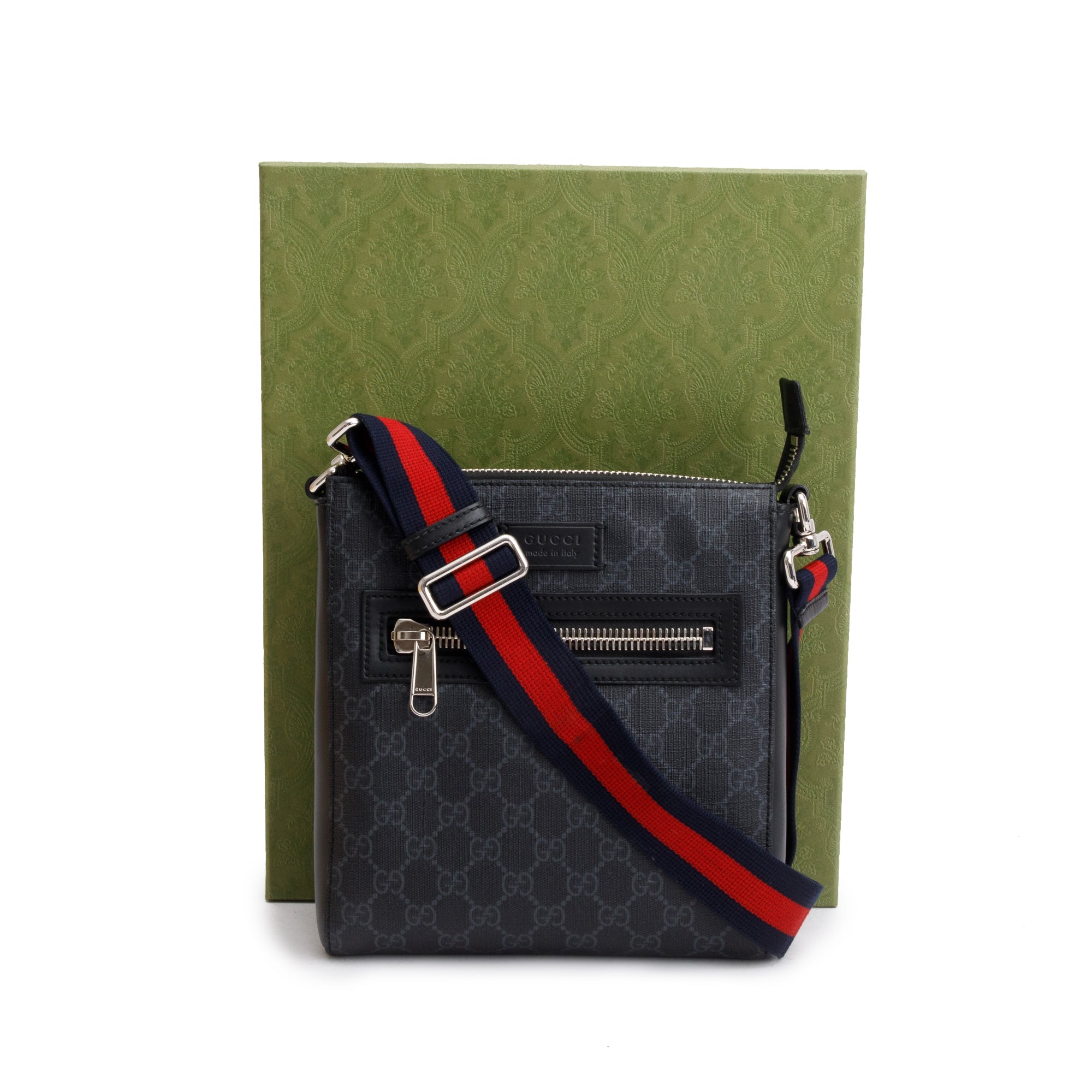 Gucci Black GG Supreme Small Messenger Bag w/ Box