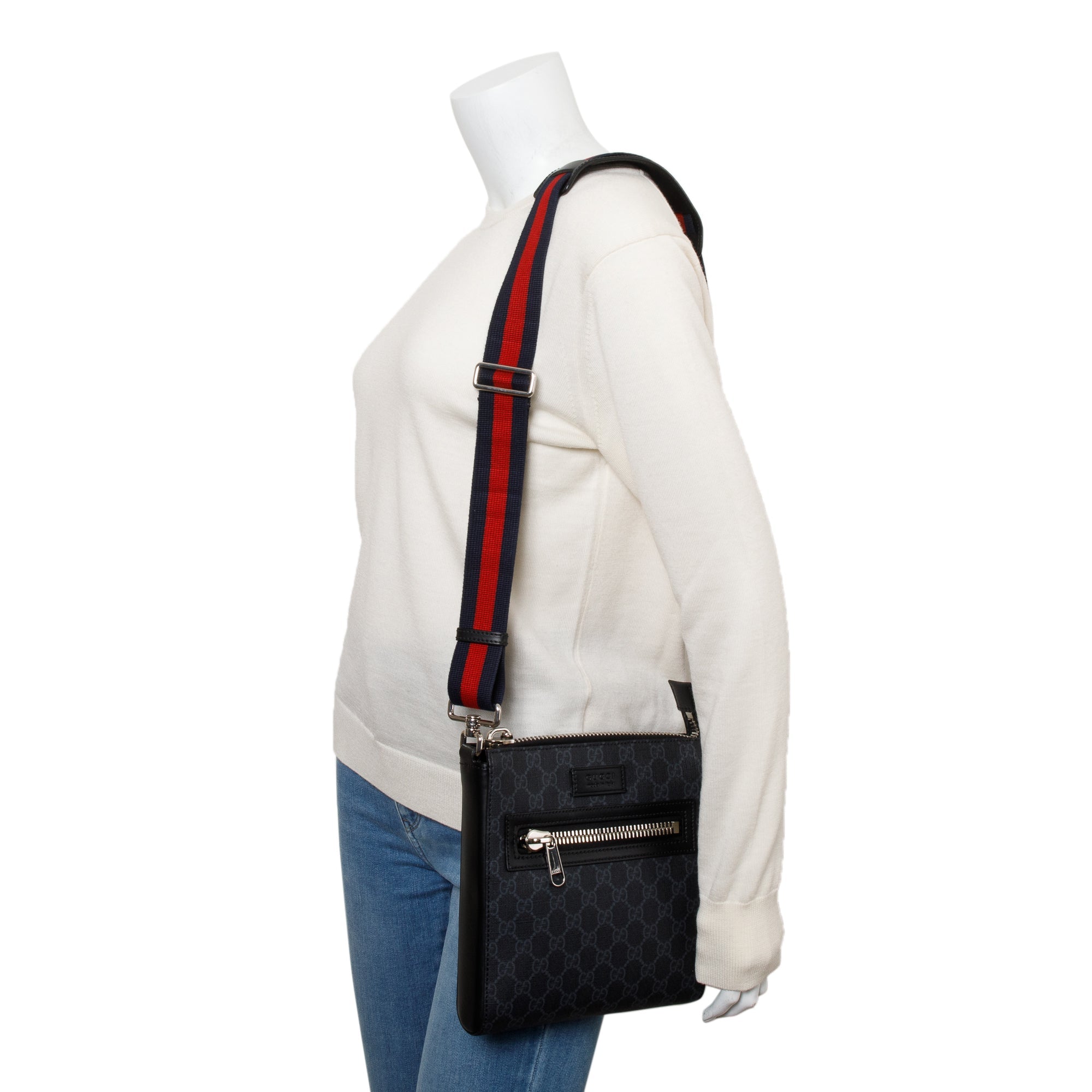 Gucci Black GG Supreme Small Messenger Bag w/ Box & Receipt