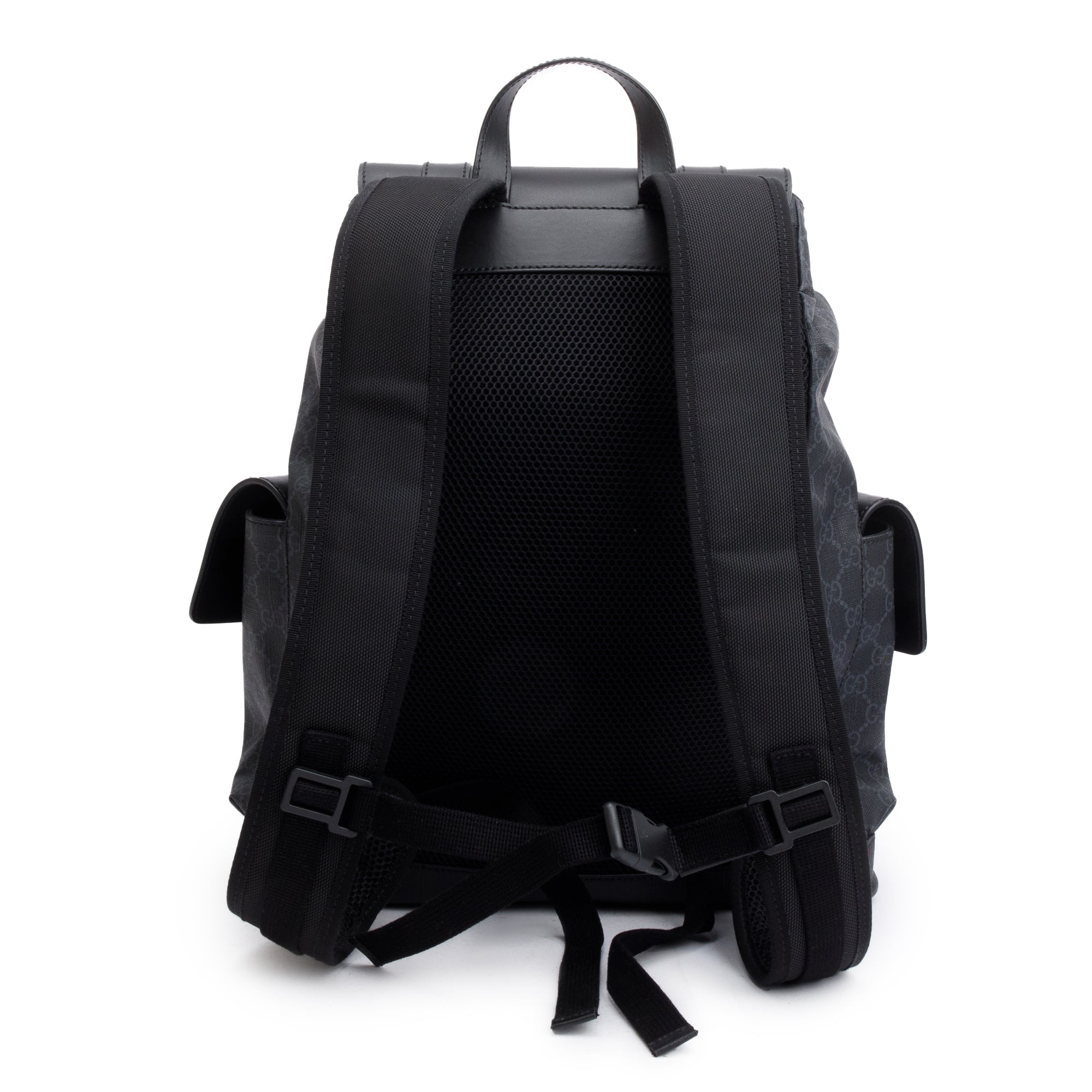 Gucci Black GG Supreme Soft Double Buckle Backpack