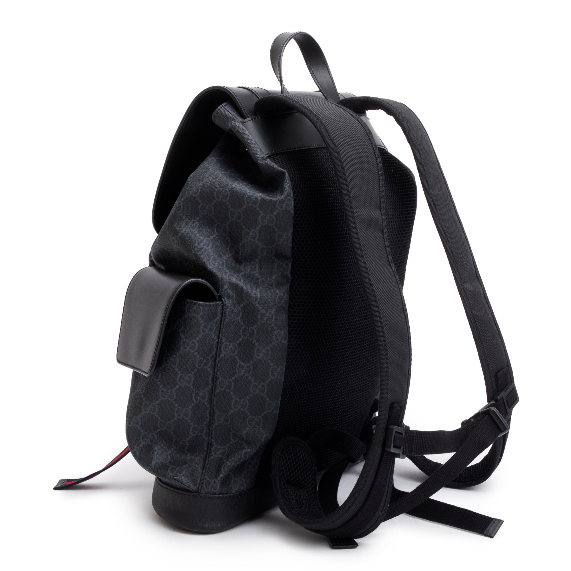 Gucci Black GG Supreme Soft Double Buckle Backpack