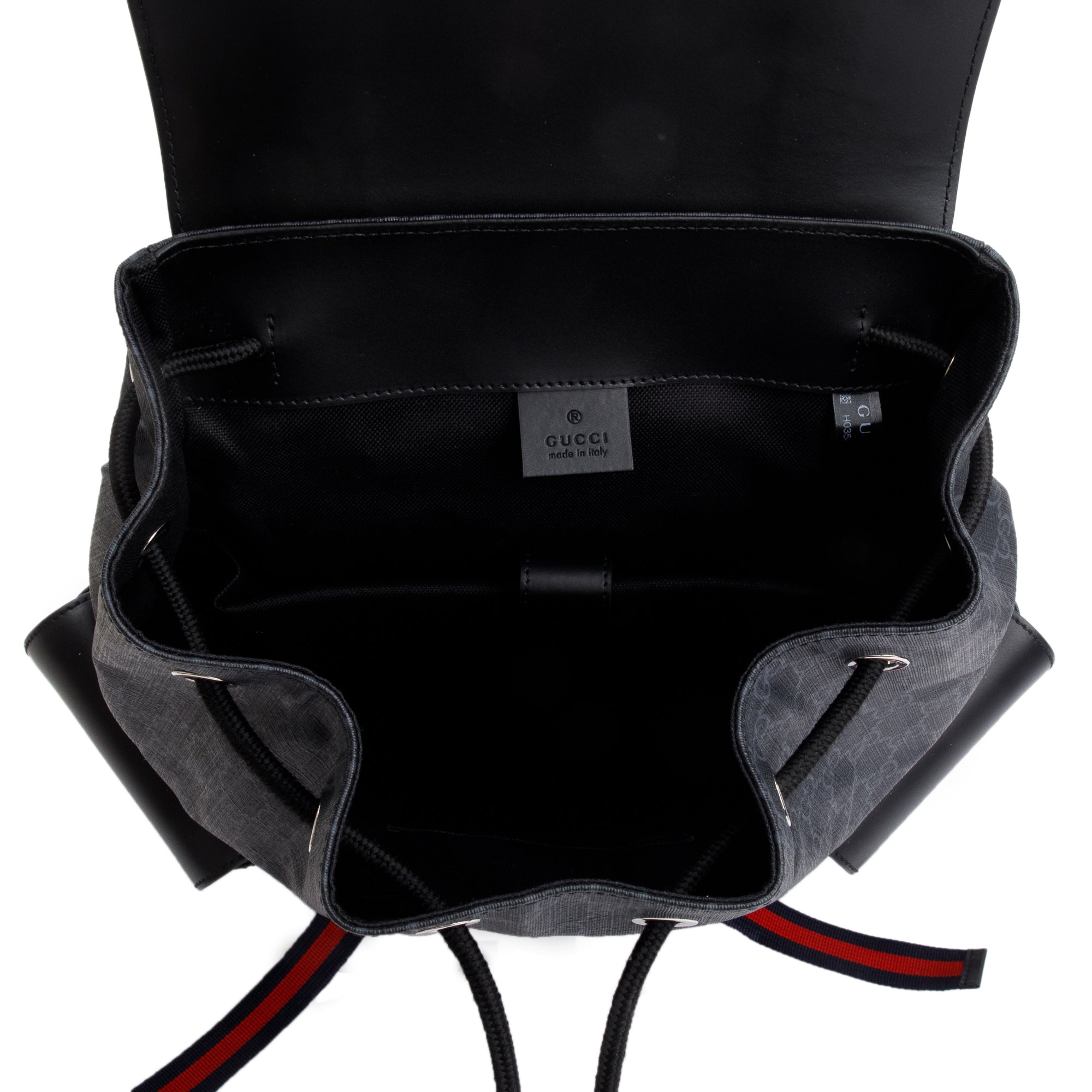 Gucci Black GG Supreme Soft Double Buckle Backpack