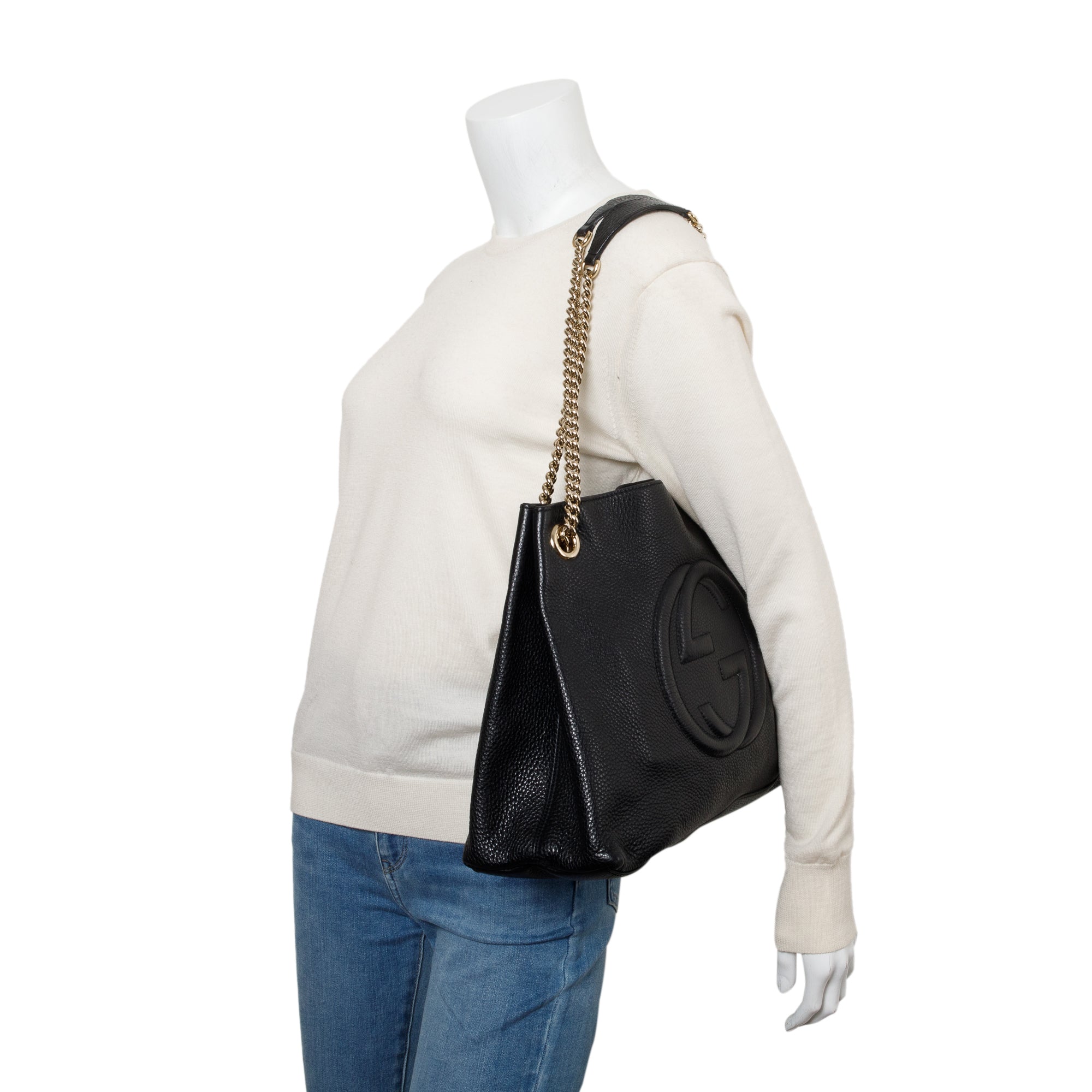 Gucci Black Grained Leather Medium Soho Chain Tote