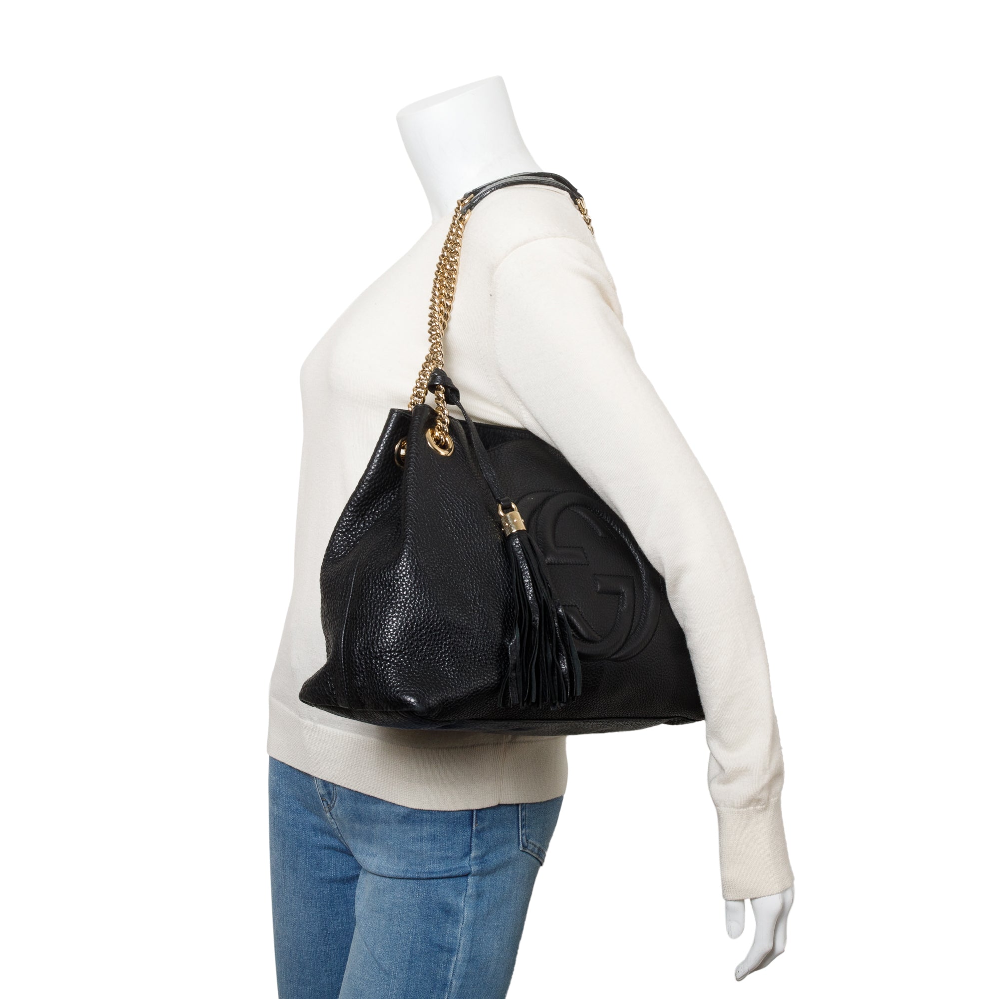 Gucci Black Grained Leather Medium Soho Chain Tote