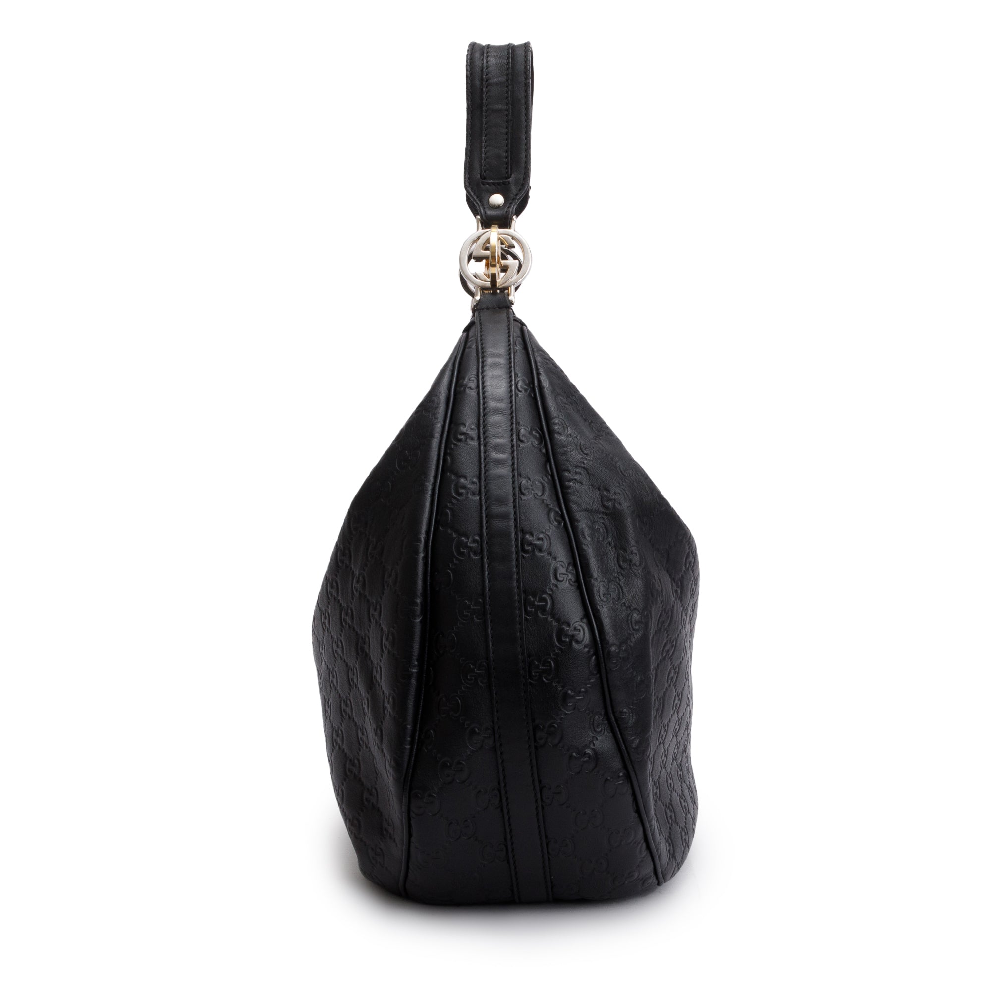 Gucci Black Guccissima Leather GG Twins Large Hobo Bag