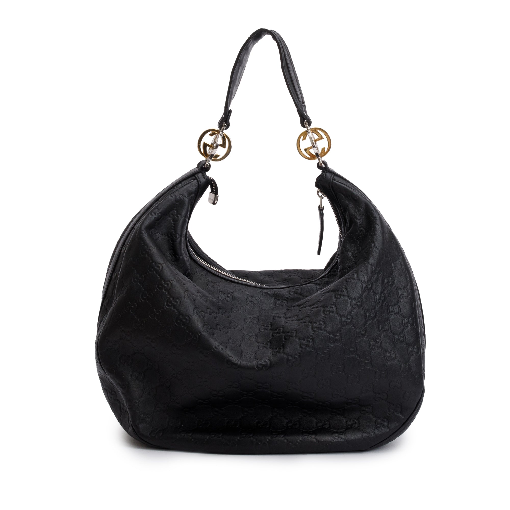 Gucci Black Guccissima Leather GG Twins Large Hobo Bag