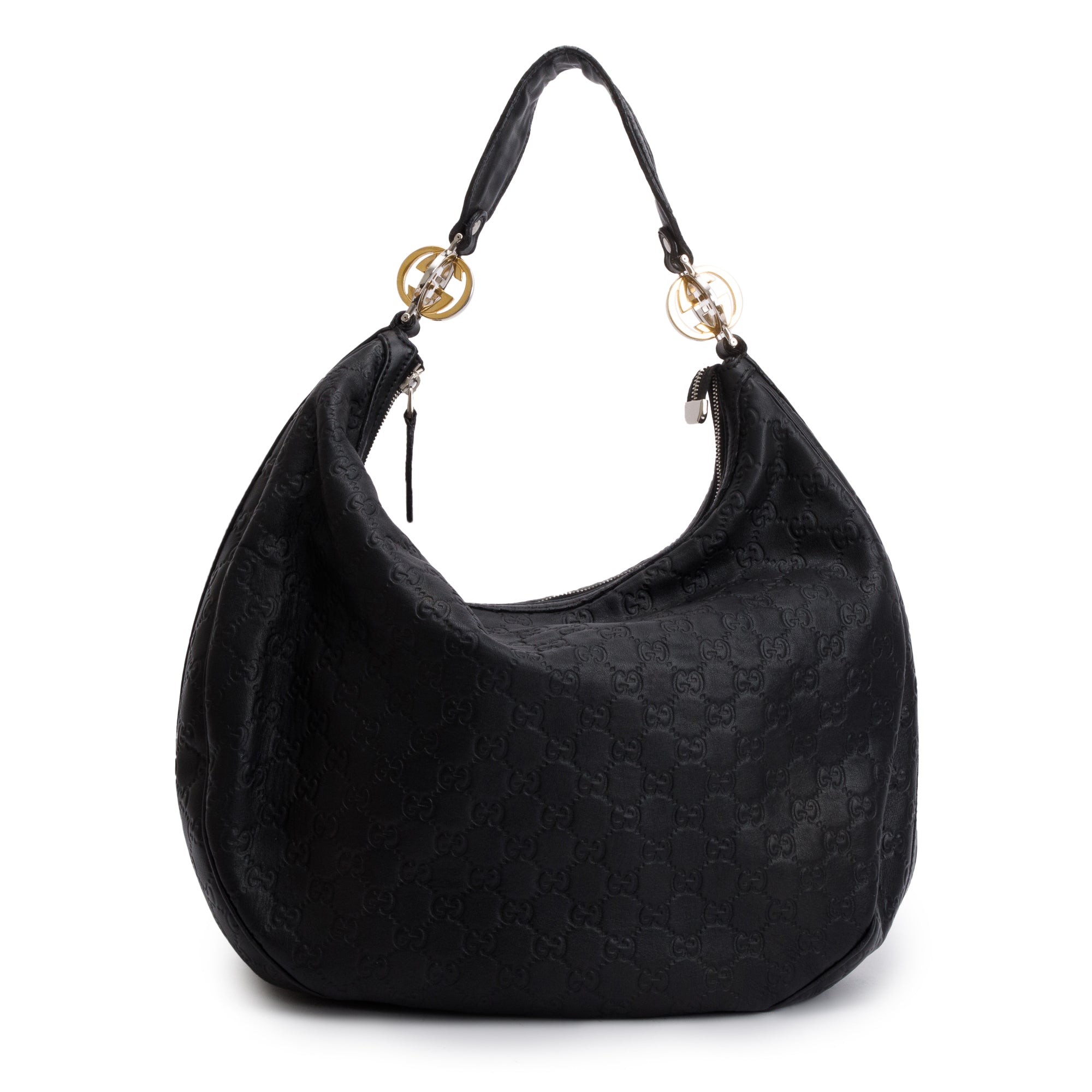 Gucci Black Guccissima Leather GG Twins Large Hobo Bag