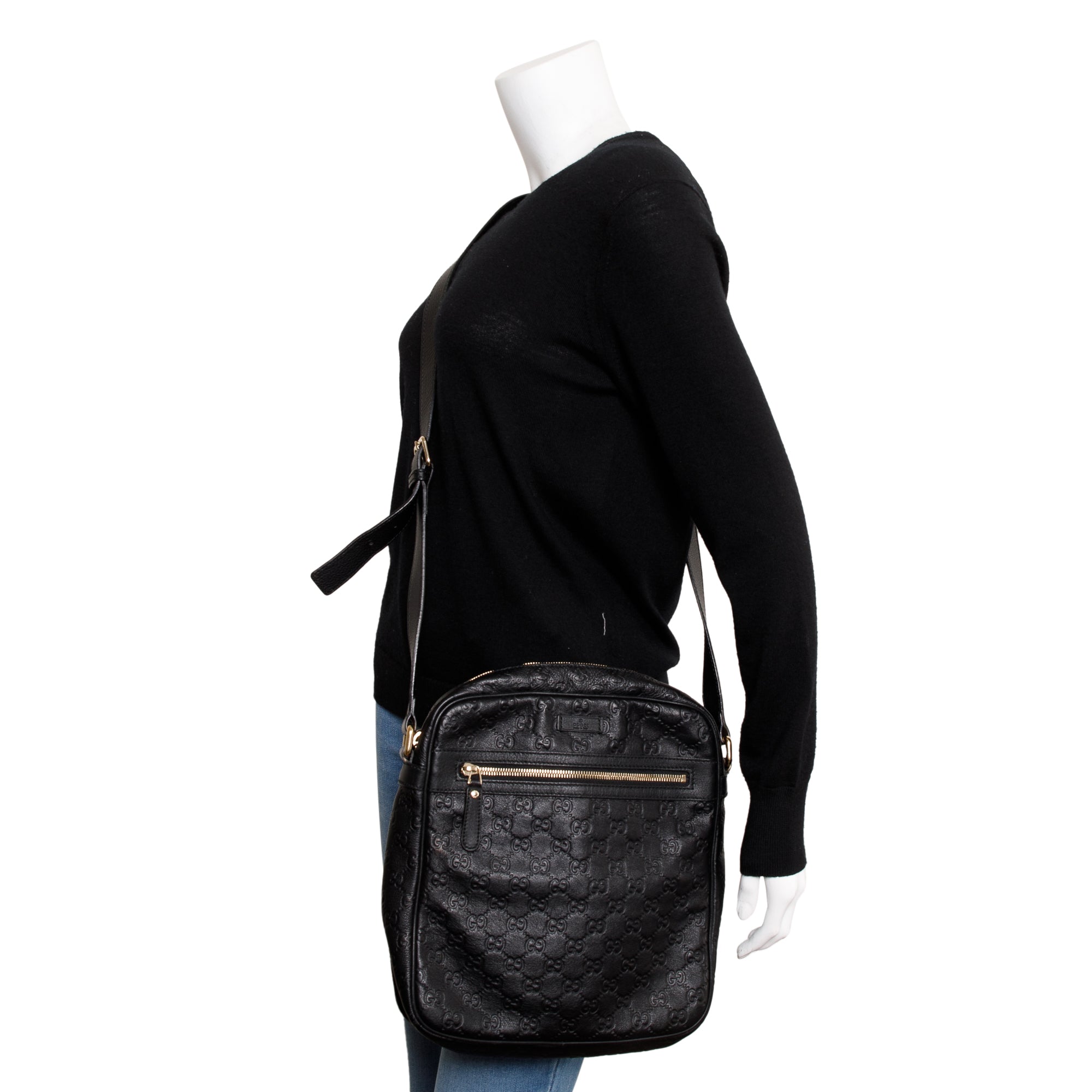 Gucci Black Guccissima Leather Messenger Bag