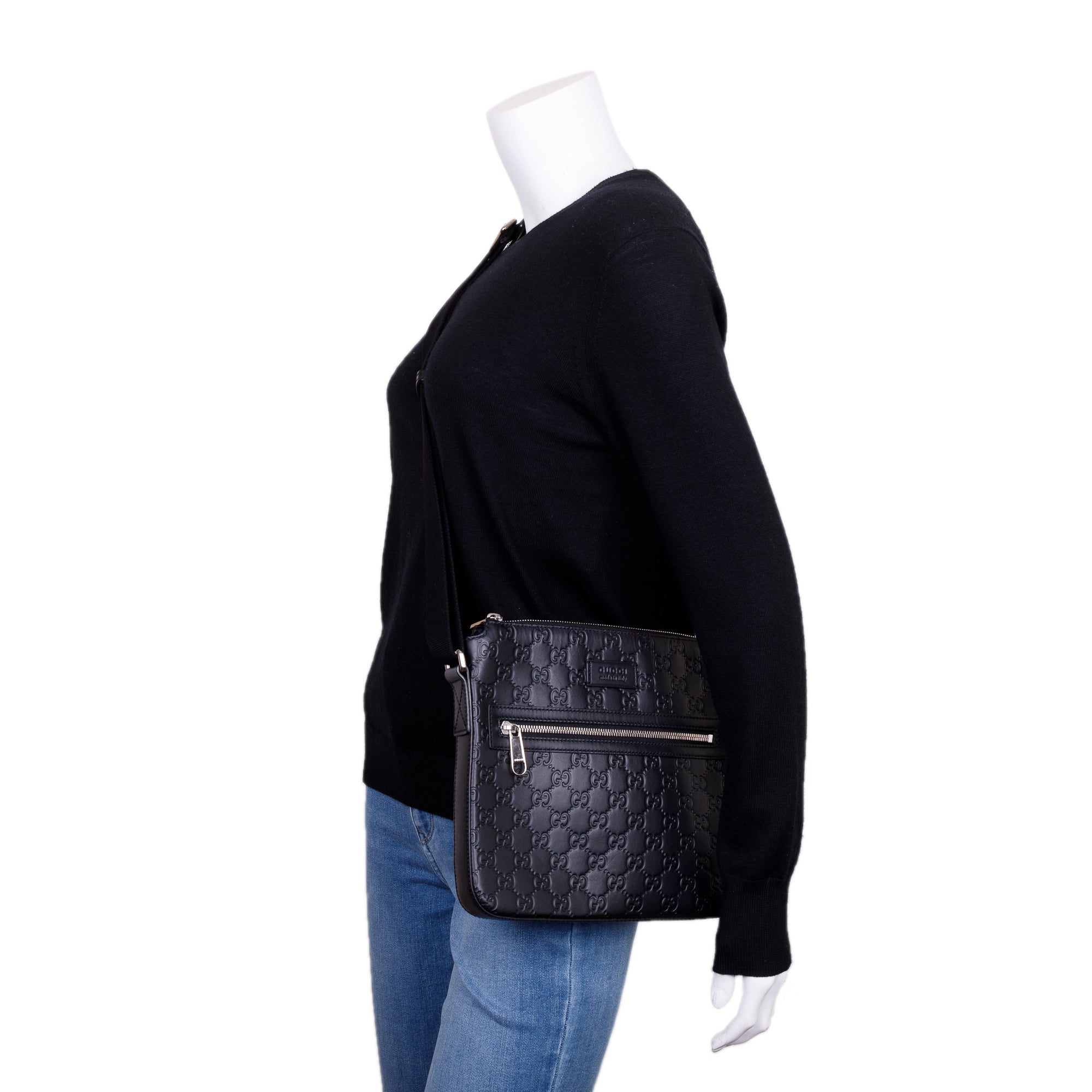 Gucci Black Guccissima Leather Small Messenger Bag