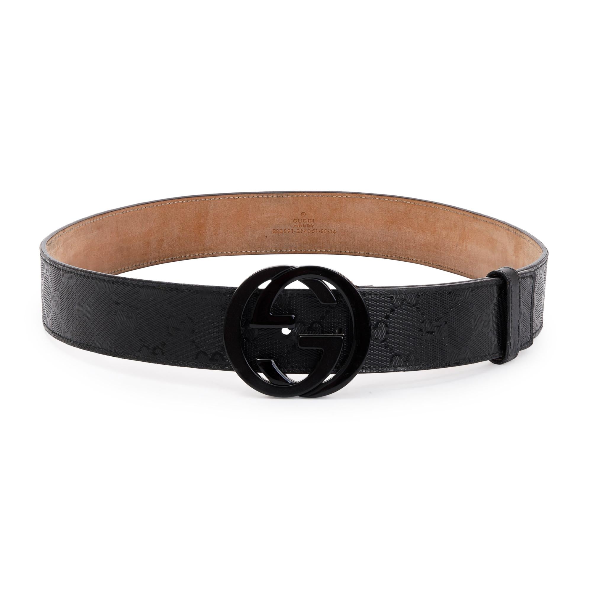Gucci Black Imprime Belt with Interlocking G Buckle, Size 85 34