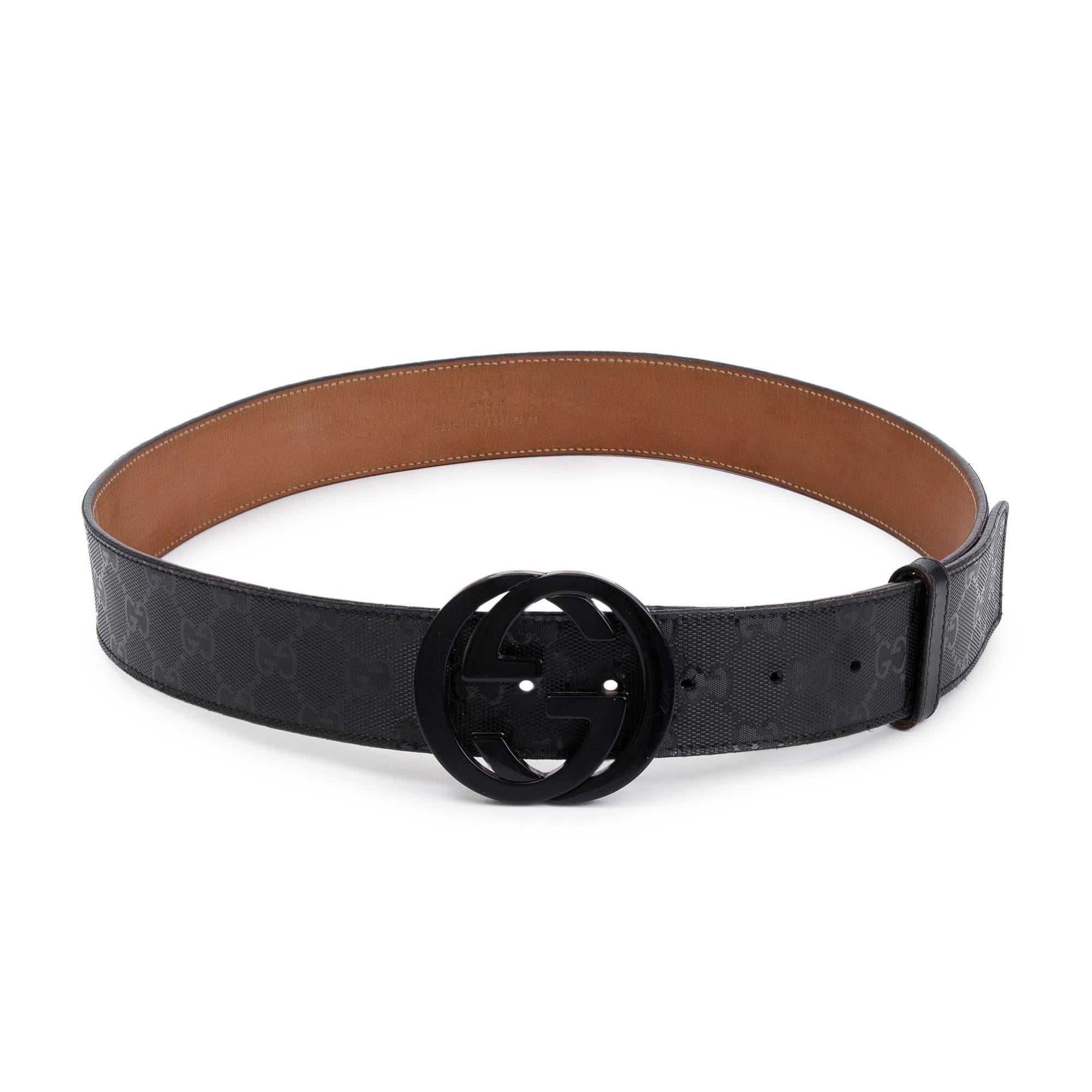Gucci Black Imprime Belt with Interlocking G Buckle, Size 95 38