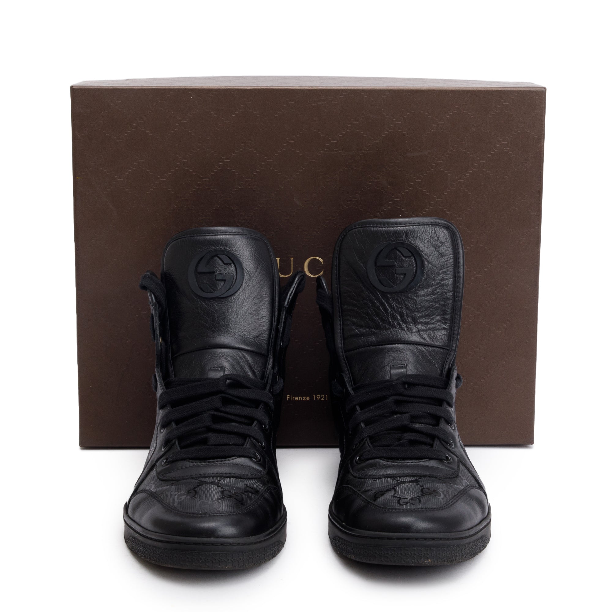 Gucci Black Imprime Coda High Top Sneakers, Size 9 w/ Box