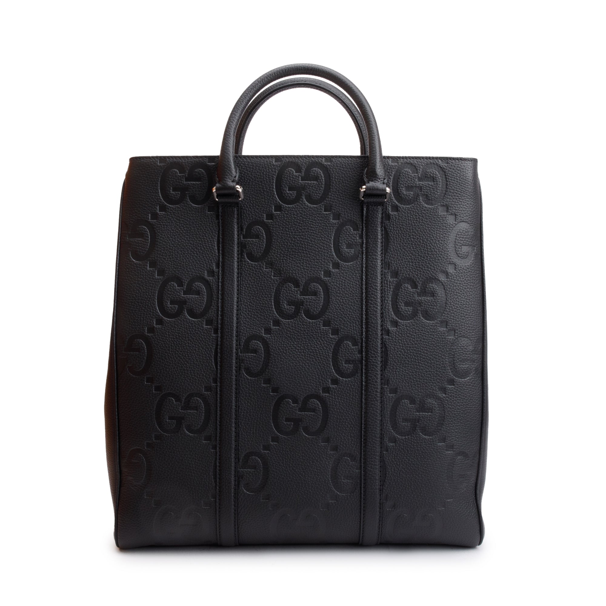 Gucci Black Jumbo GG Embossed Calfksin Leather Convertible Tote