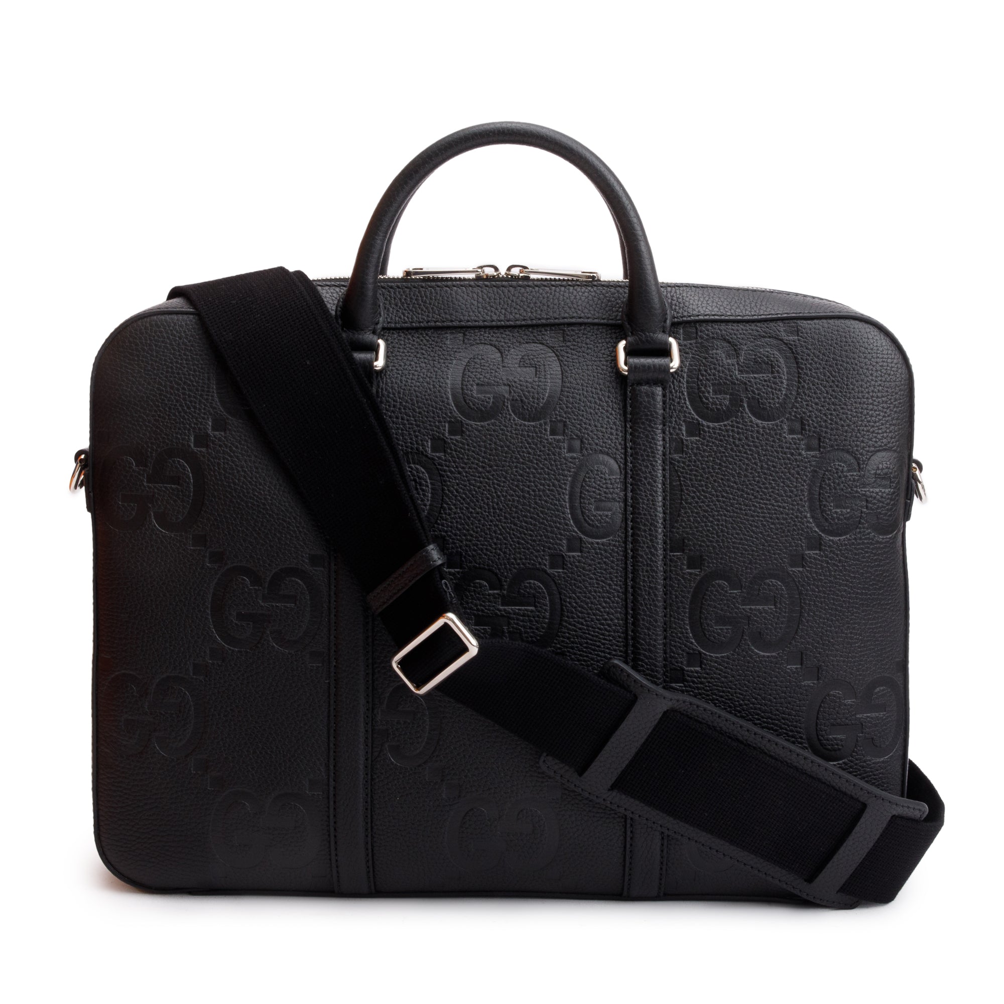 Gucci Black Jumbo GG Embossed Calfskin Leather Briefcase