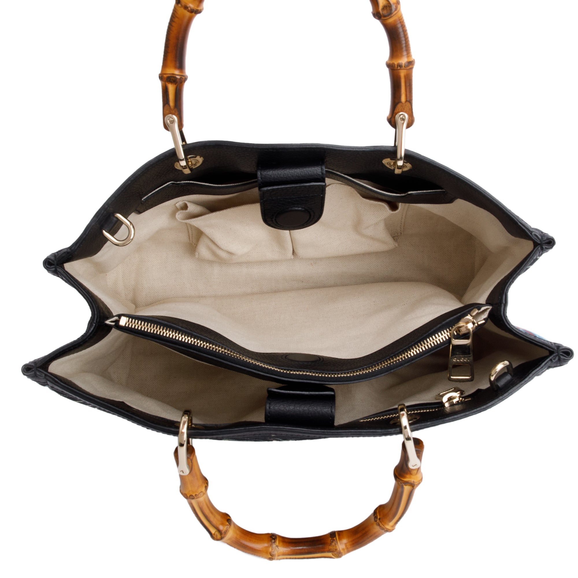 Gucci Black Knight Flora Canvas Medium Bamboo Shopper Tote w/ Strap