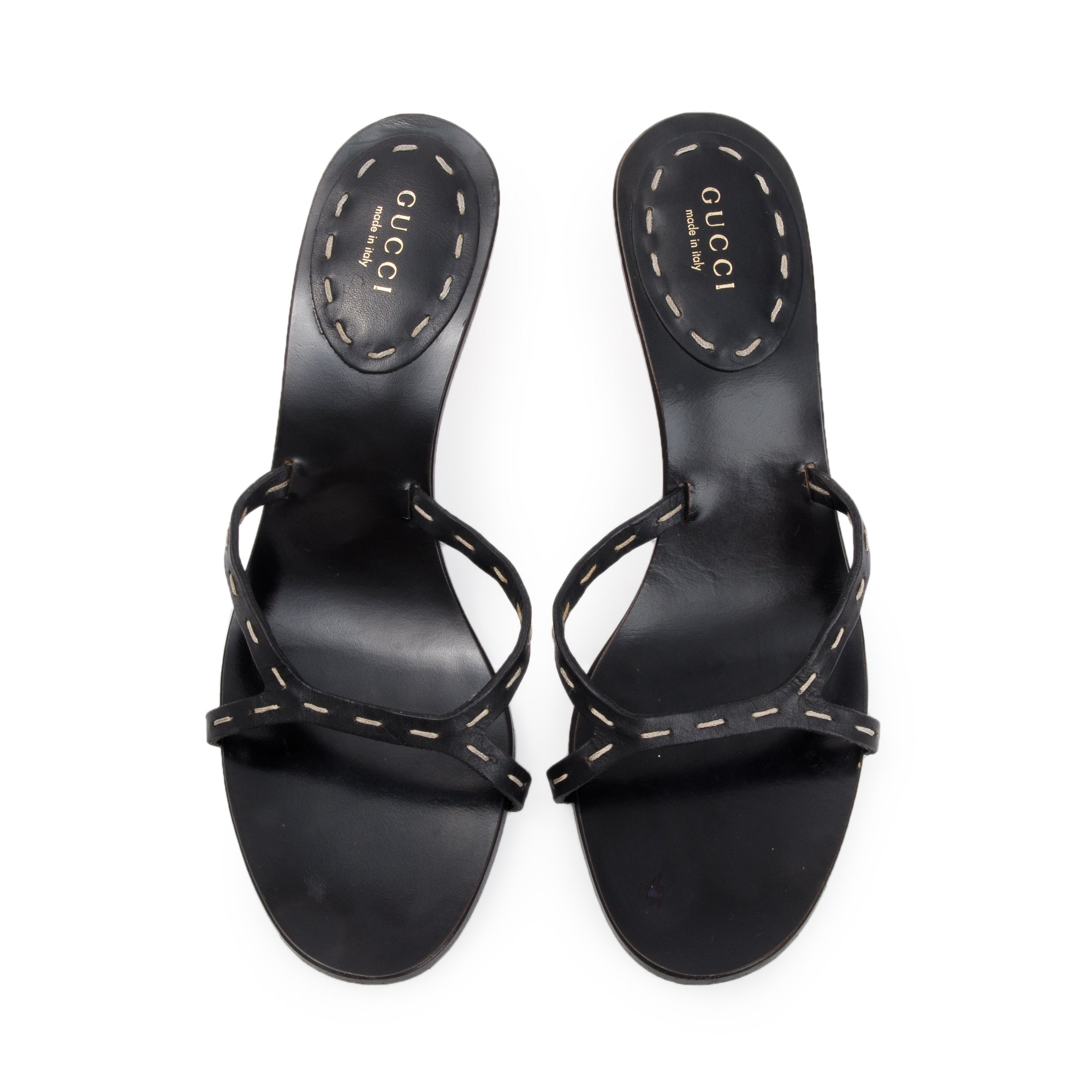 Gucci Black Leather Bamboo Heel Sandals, Size 36
