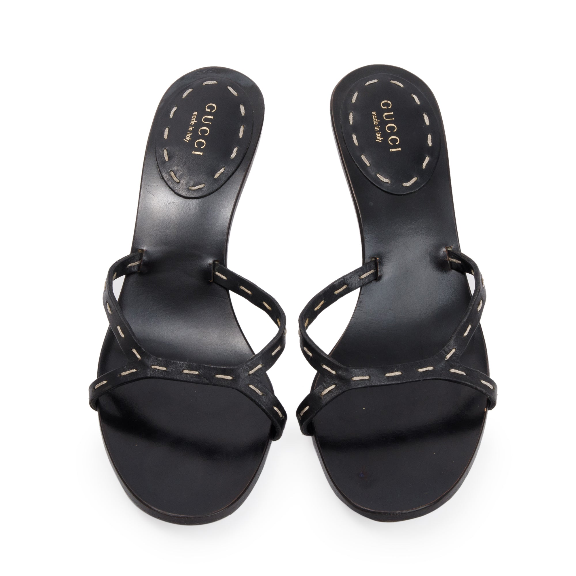 Gucci Black Leather Bamboo Heel Sandals, Size 36