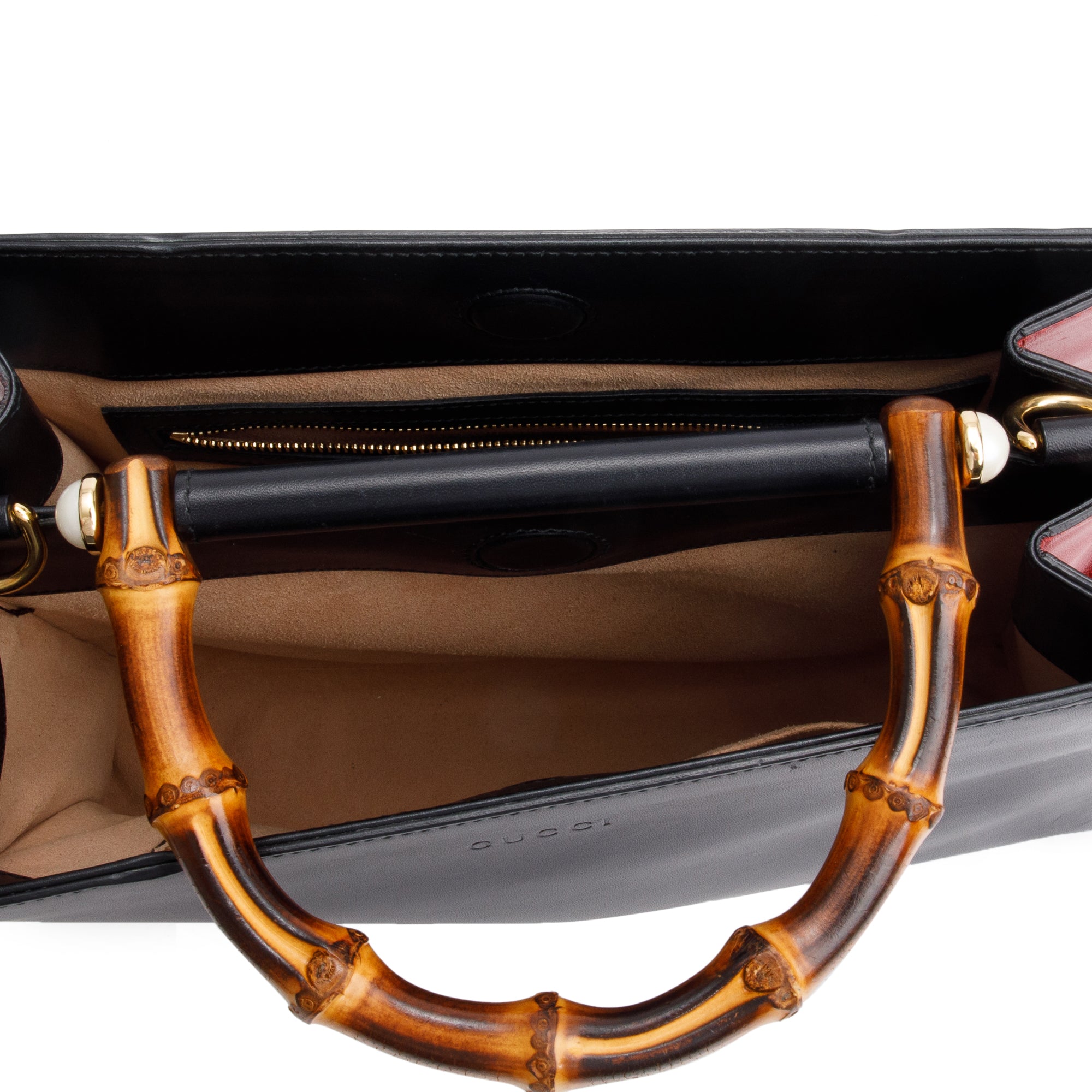 Gucci Black Leather Bamboo Small Nymphaea Handle Bag w/ Strap