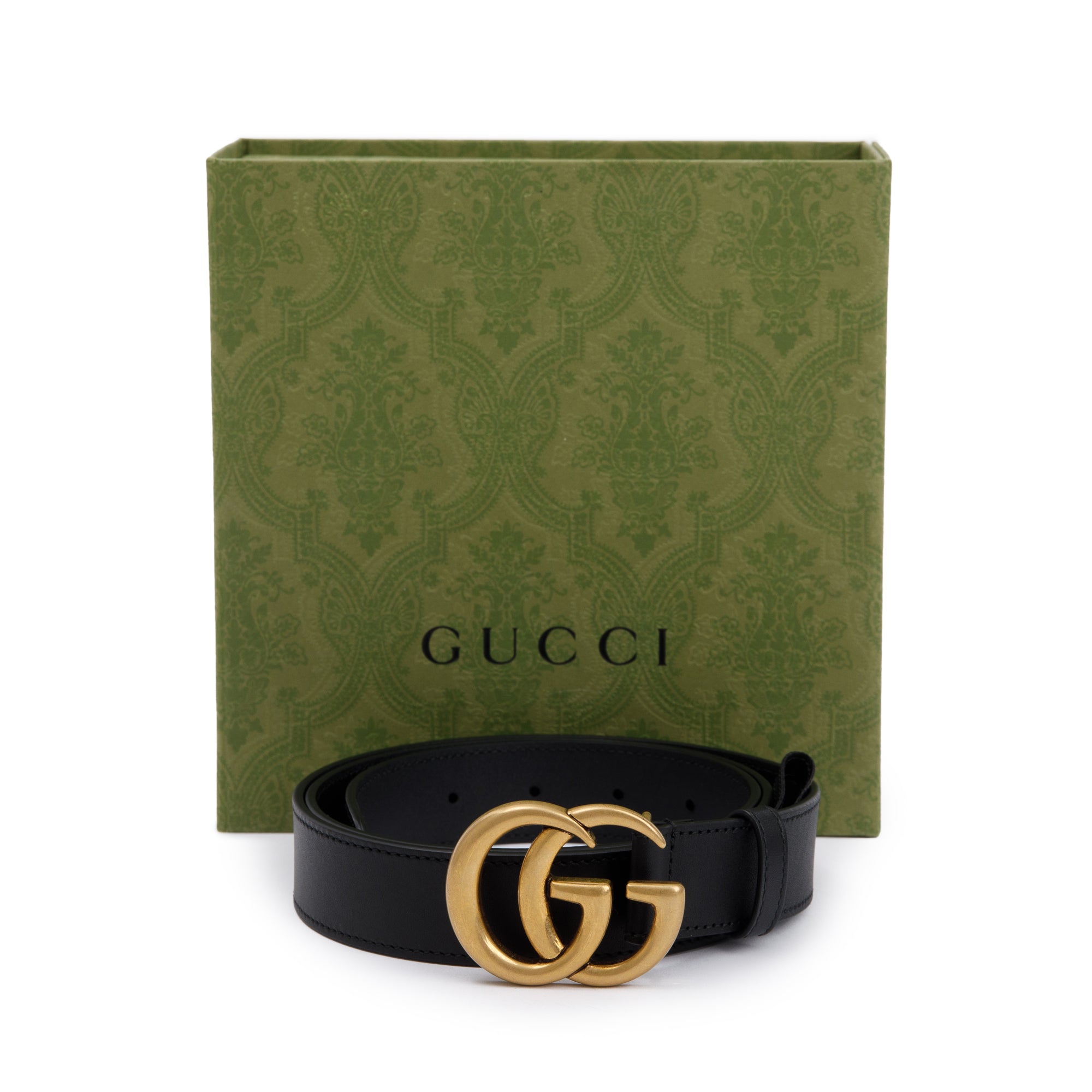 Gucci Black Leather Belt with Double G Buckle, 100 40 w/ Box