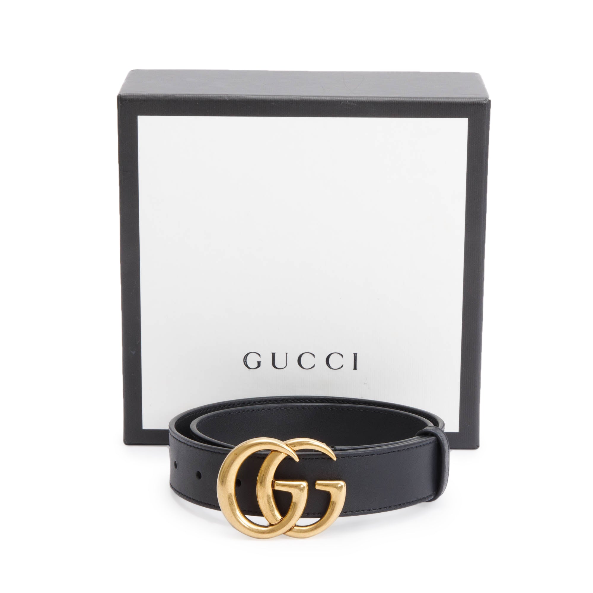 Gucci Black Leather Belt with Double G Buckle, 75 30 w/ Box