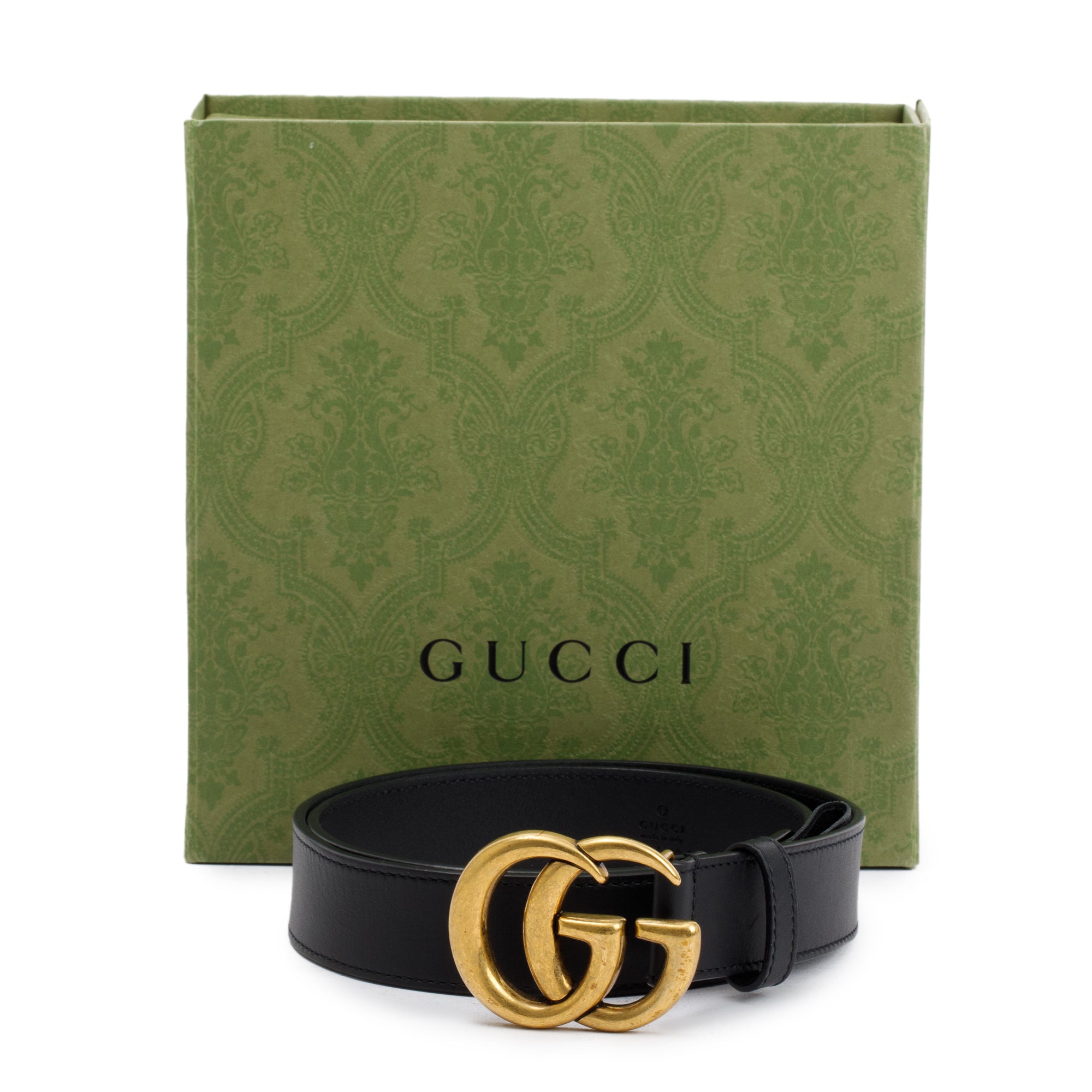 Gucci Black Leather Belt with Double G Buckle, 80 32 w/ Box
