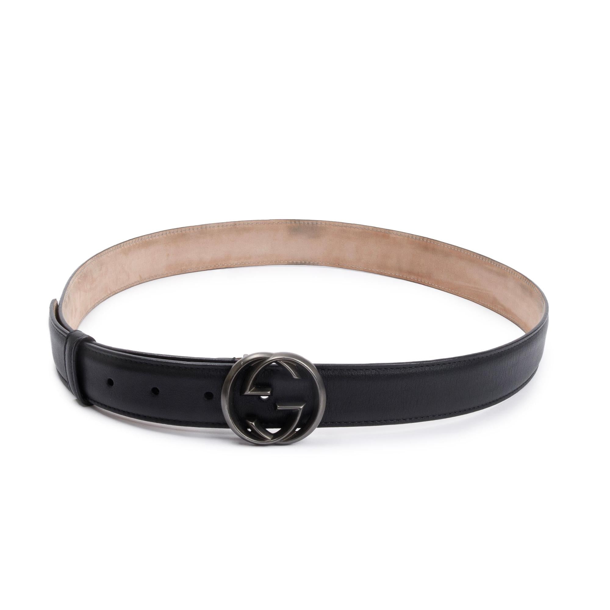 Gucci Black Leather Belt with Interlocking G Buckle, 90 36