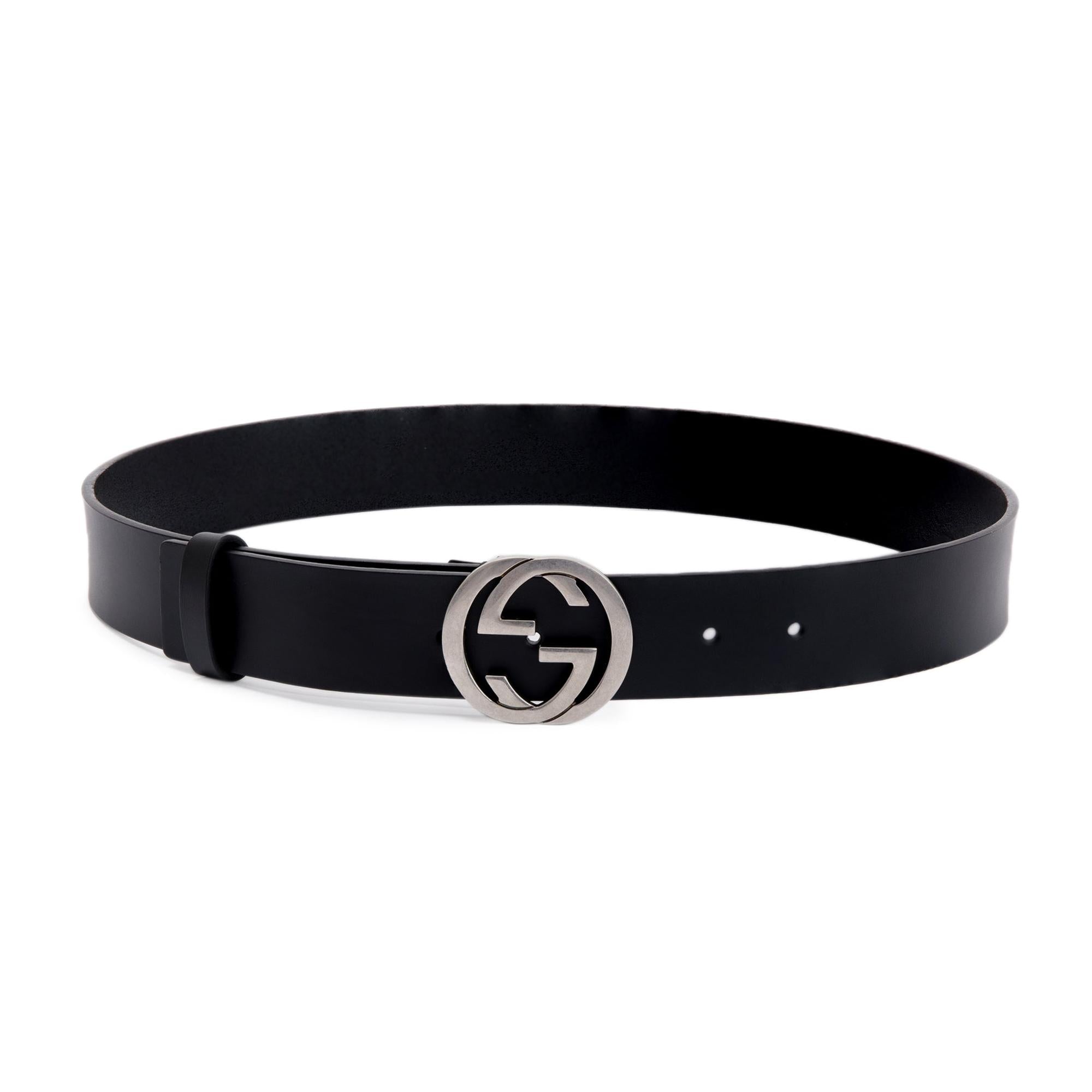 Gucci Black Leather Belt with Interlocking G Buckle