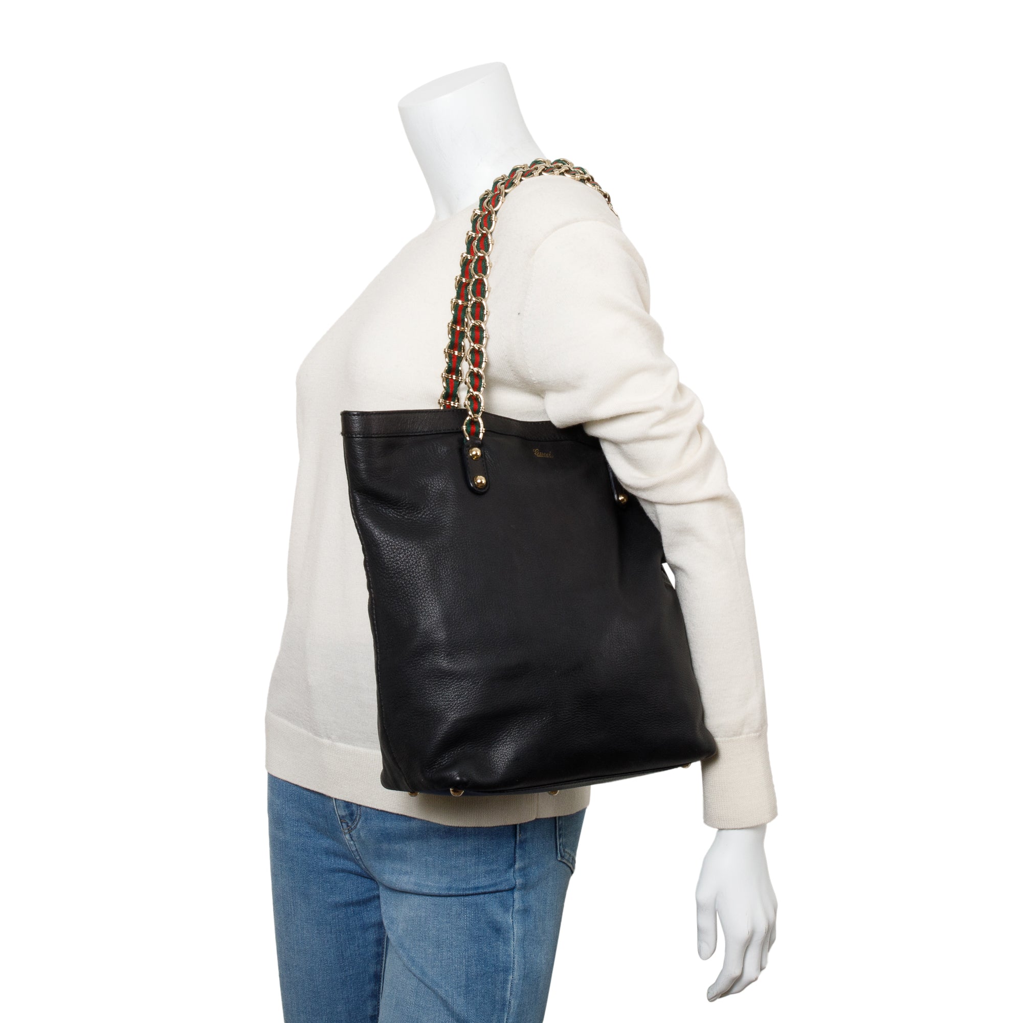 Gucci Black Leather Capri Chain Tote