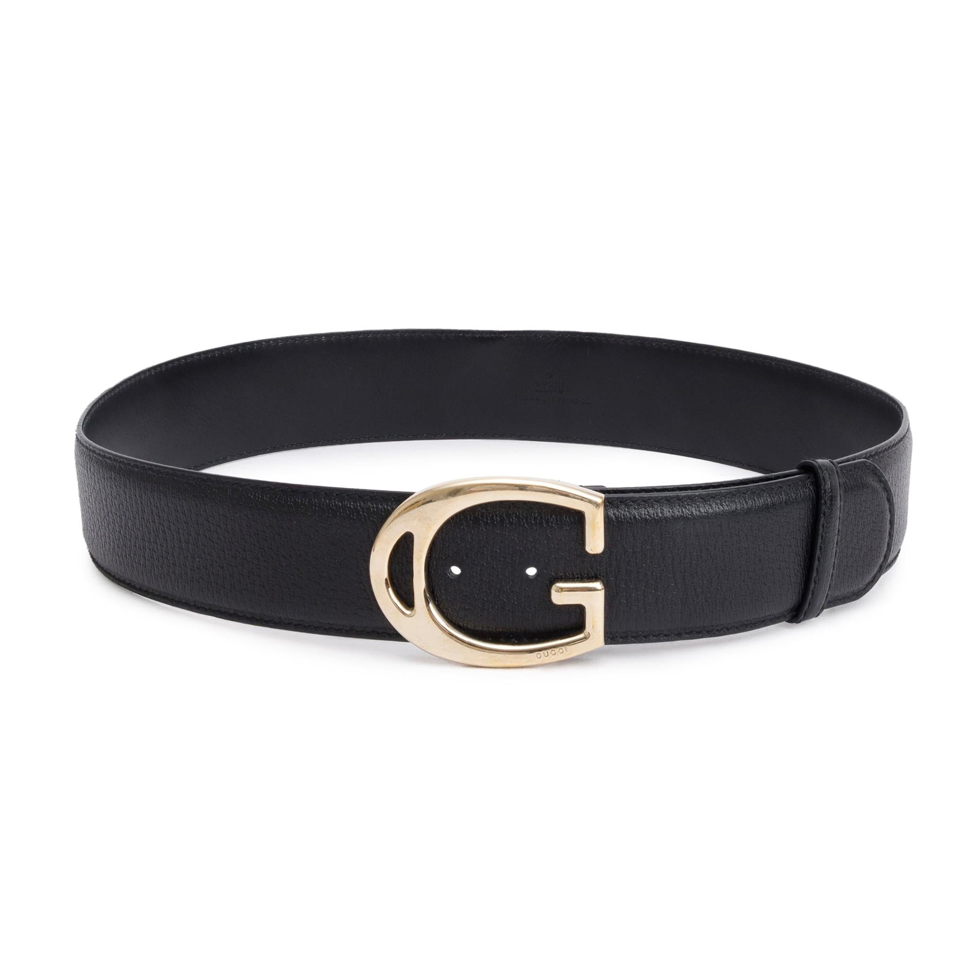 Gucci Black Leather G Buckle Wide Belt 90 36