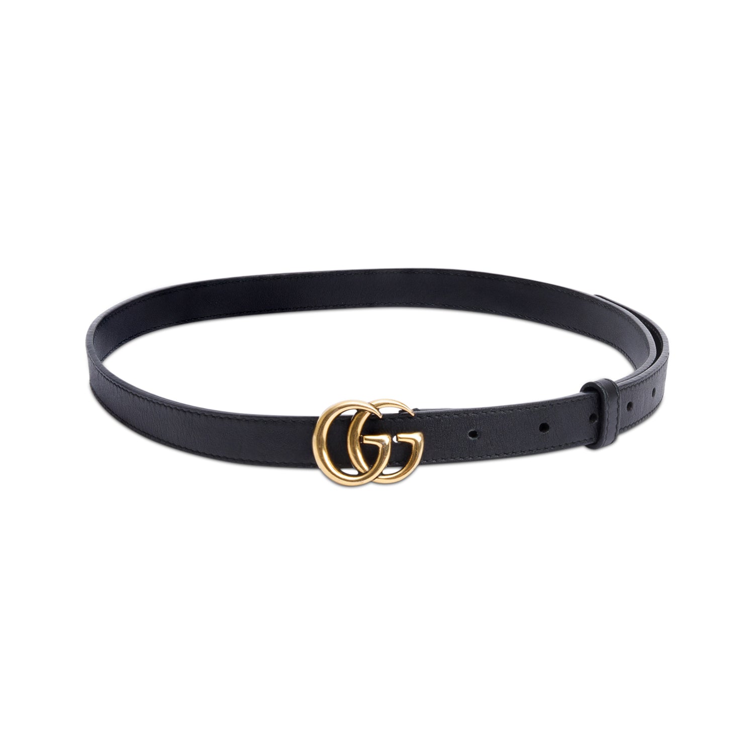 Gucci Black Leather GG Marmont Skinny Belt, 85 34