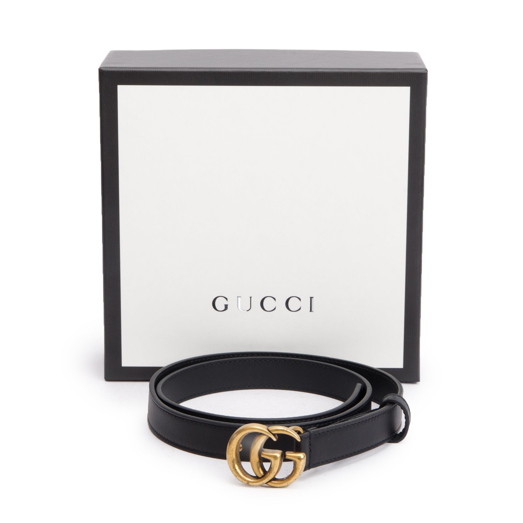 Gucci Black Leather GG Marmont Thin Belt, 80 32 w/ Box