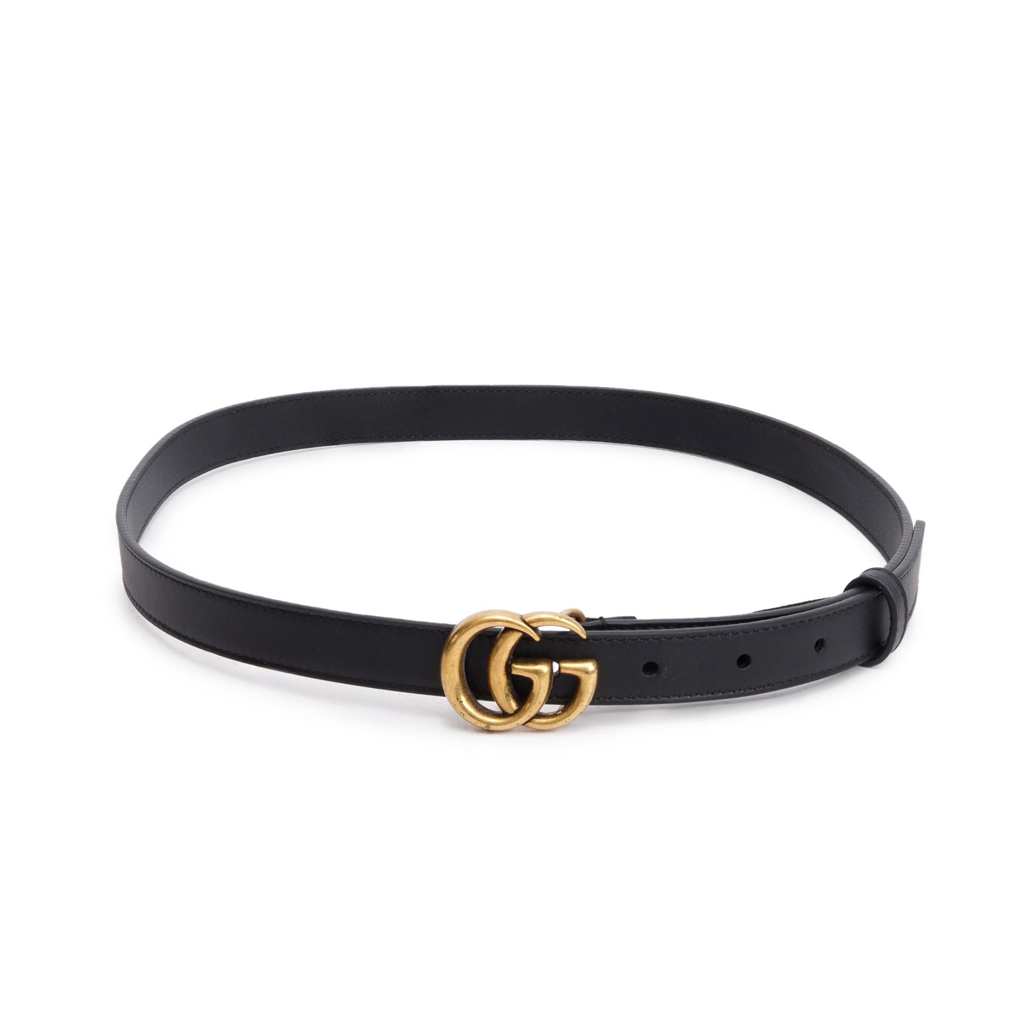 Gucci Black Leather GG Marmont Thin Belt, 80 32 w/ Box