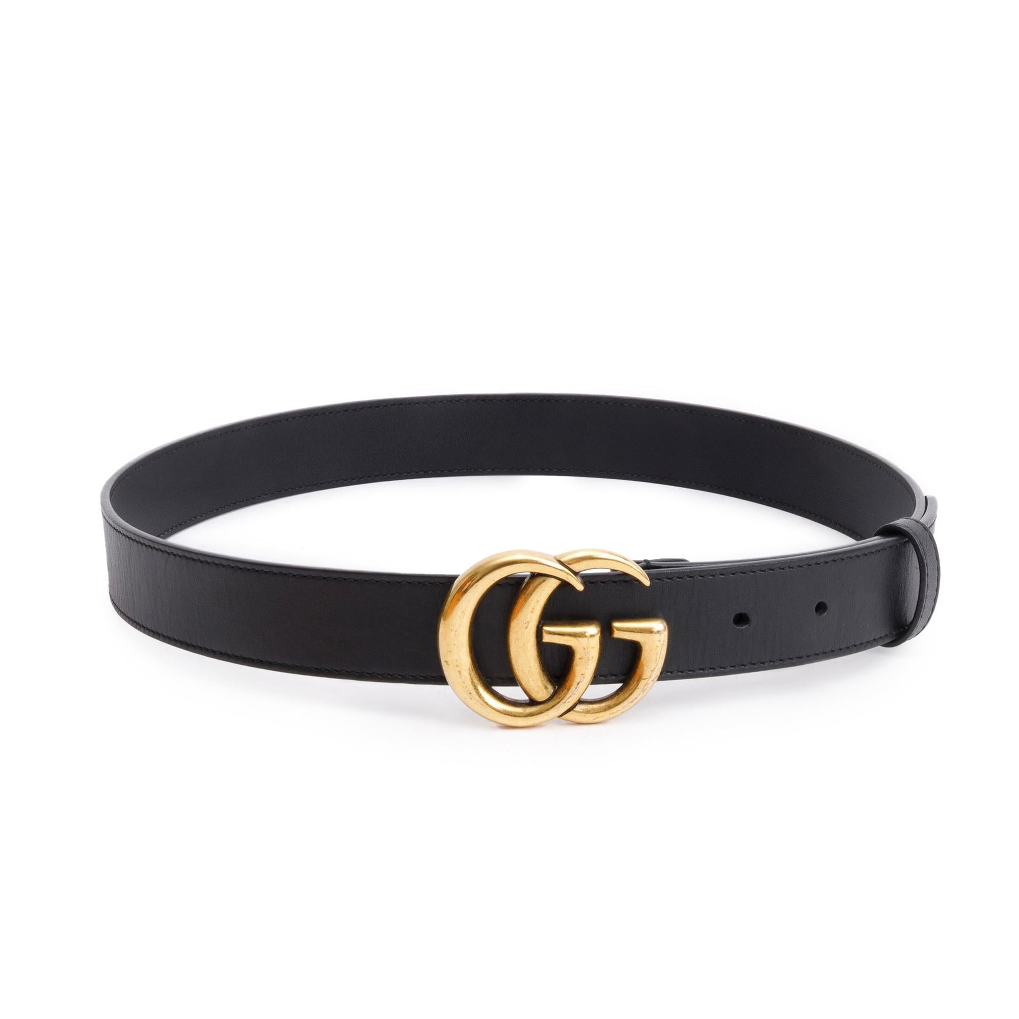 Gucci Black Leather GG Marmont Thin Belt, 80 32 w/ Box