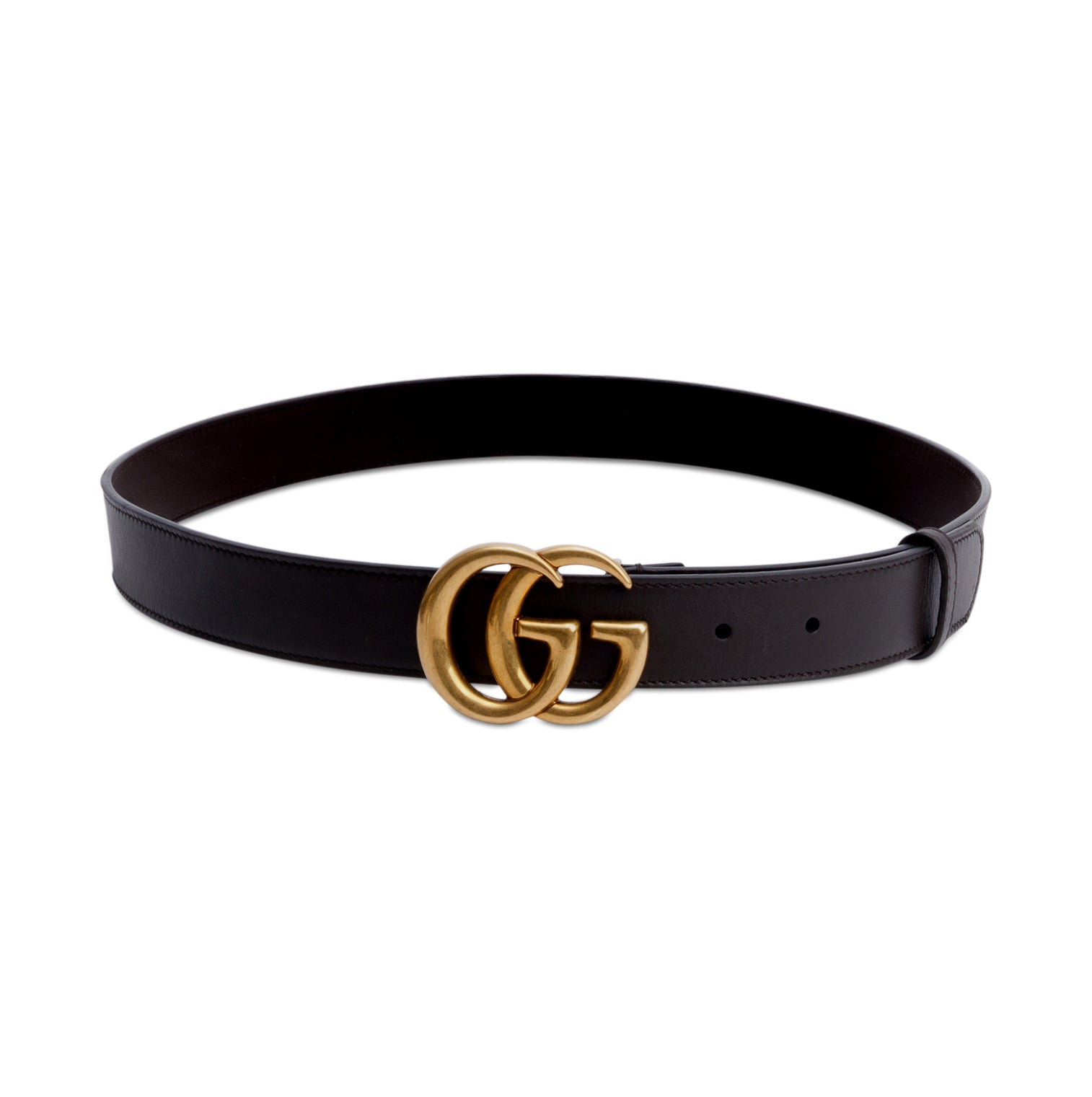 Gucci Black Leather GG Marmont Thin Belt, 85 34
