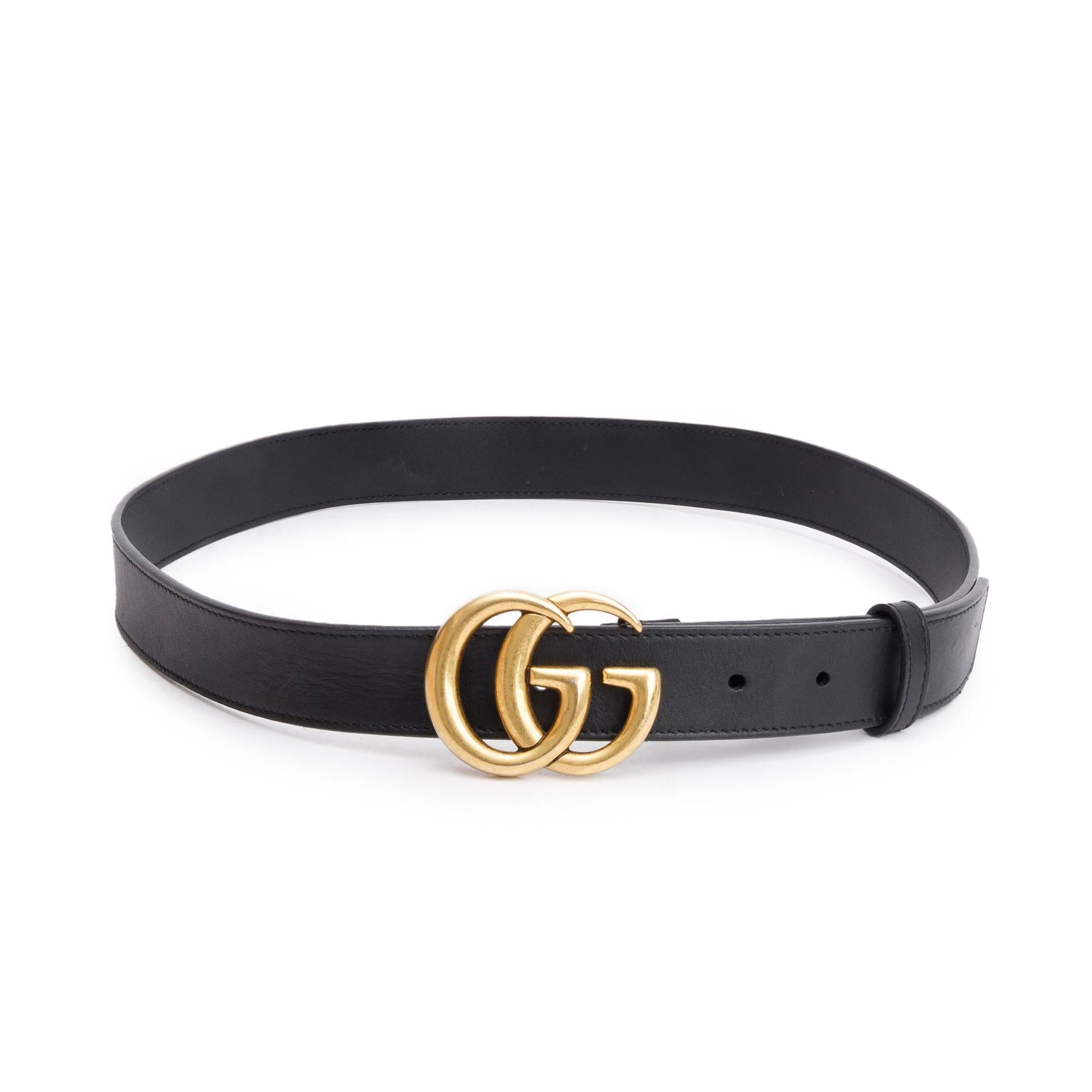 Gucci Black Leather GG Marmont Thin Belt, 85 34