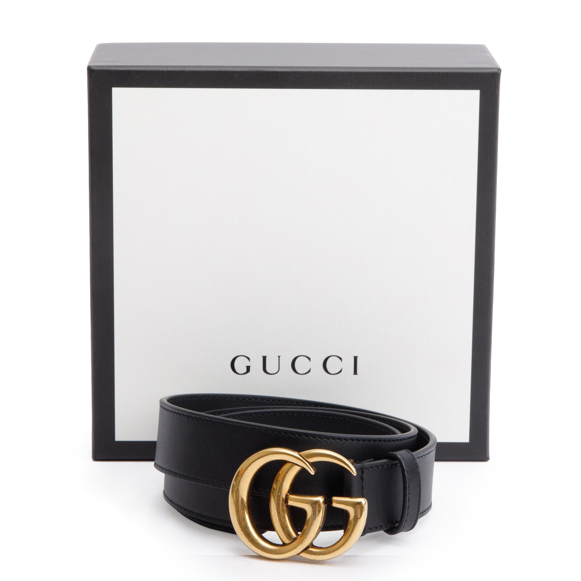 Gucci Black Leather GG Marmont Thin Belt, 90 36 w/ Box