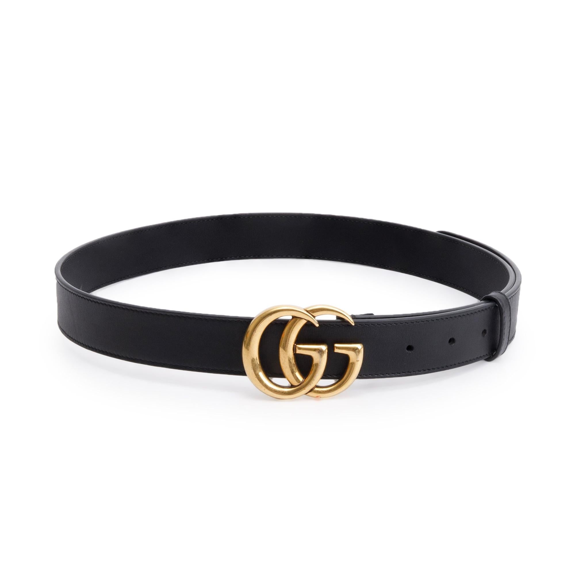 Gucci Black Leather GG Marmont Thin Belt, 90 36 w/ Box