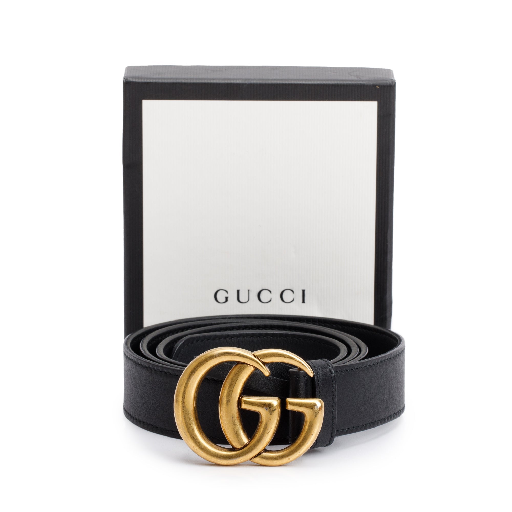 Gucci Black Leather GG Marmont Thin Belt, 95 38 w/ Box