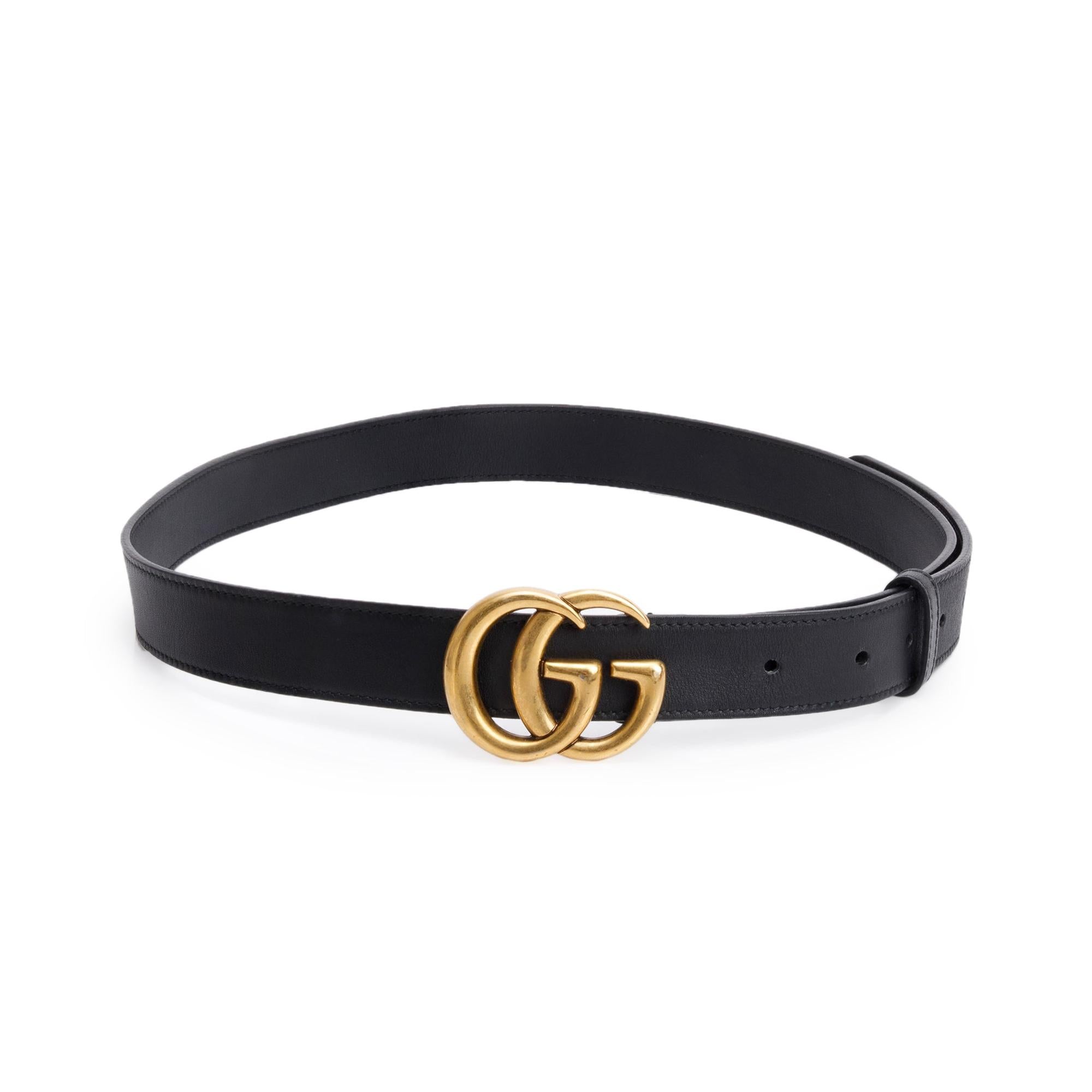 Gucci Black Leather GG Marmont Thin Belt, 95 38 w/ Box