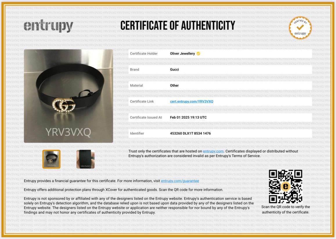 Gucci Black Leather GG Marmont Wide Belt With Pearls 85 34