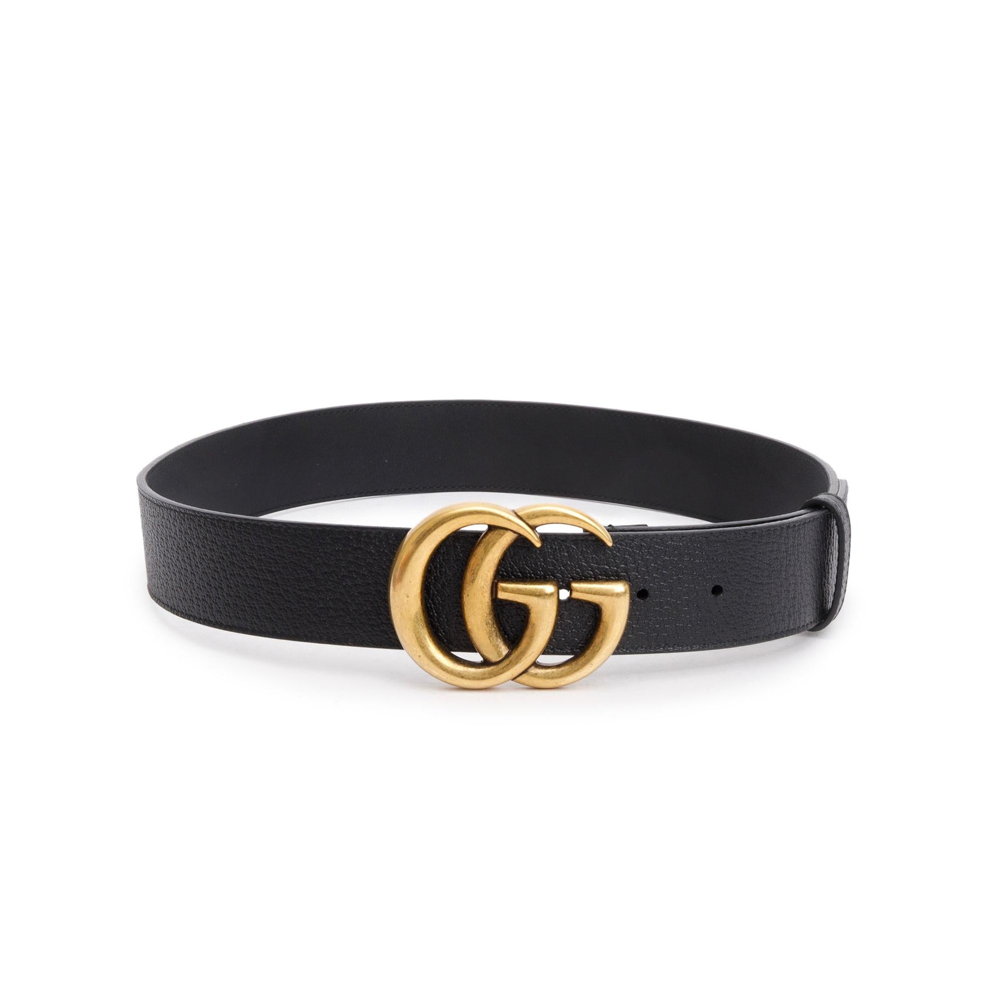 Gucci Black Leather GG Marmont Wide Belt with Interlocking G Buckle, 85 34 w/ Box