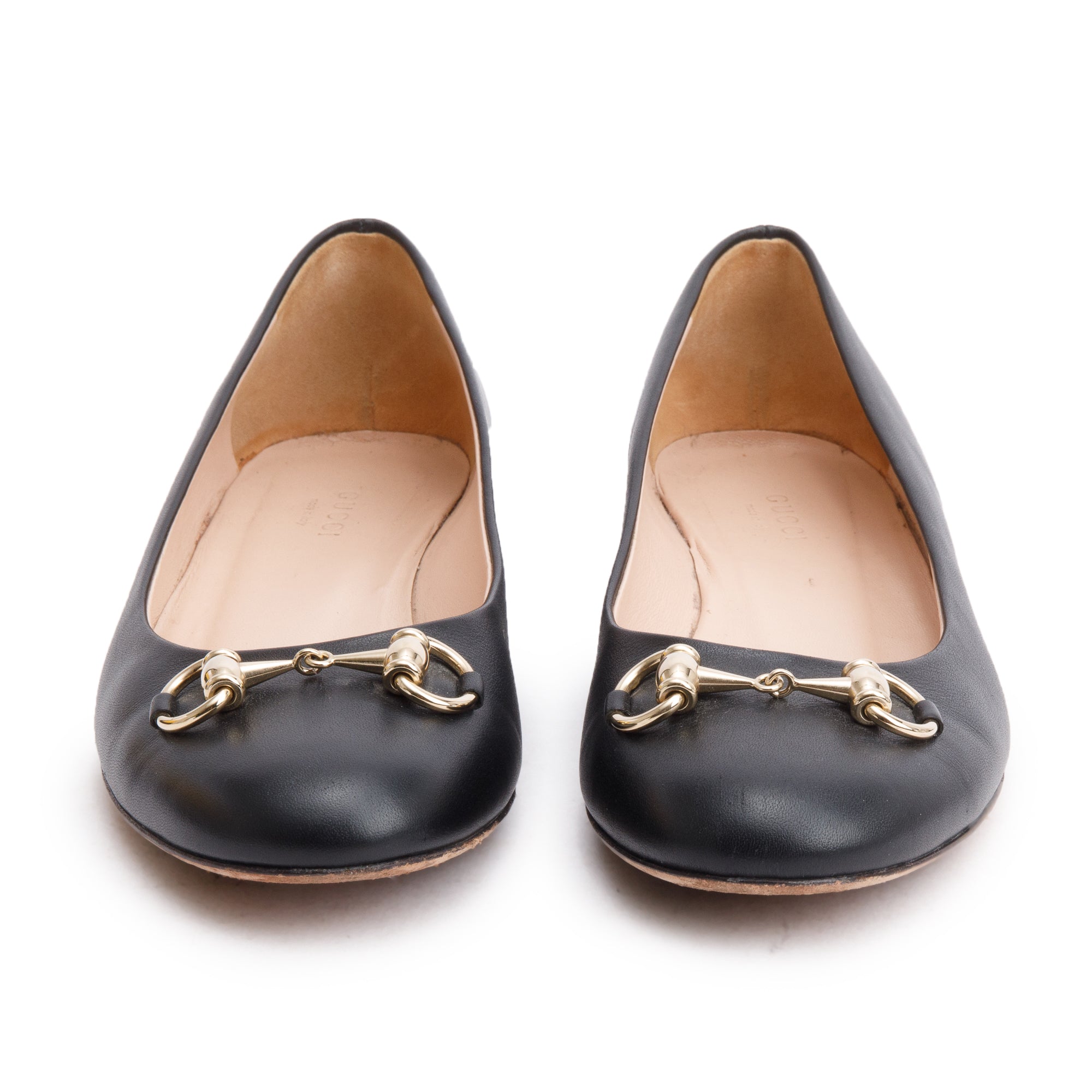 Gucci Black Leather Horsebit Accent Ballet Flats, Size 37.5 w/ Box