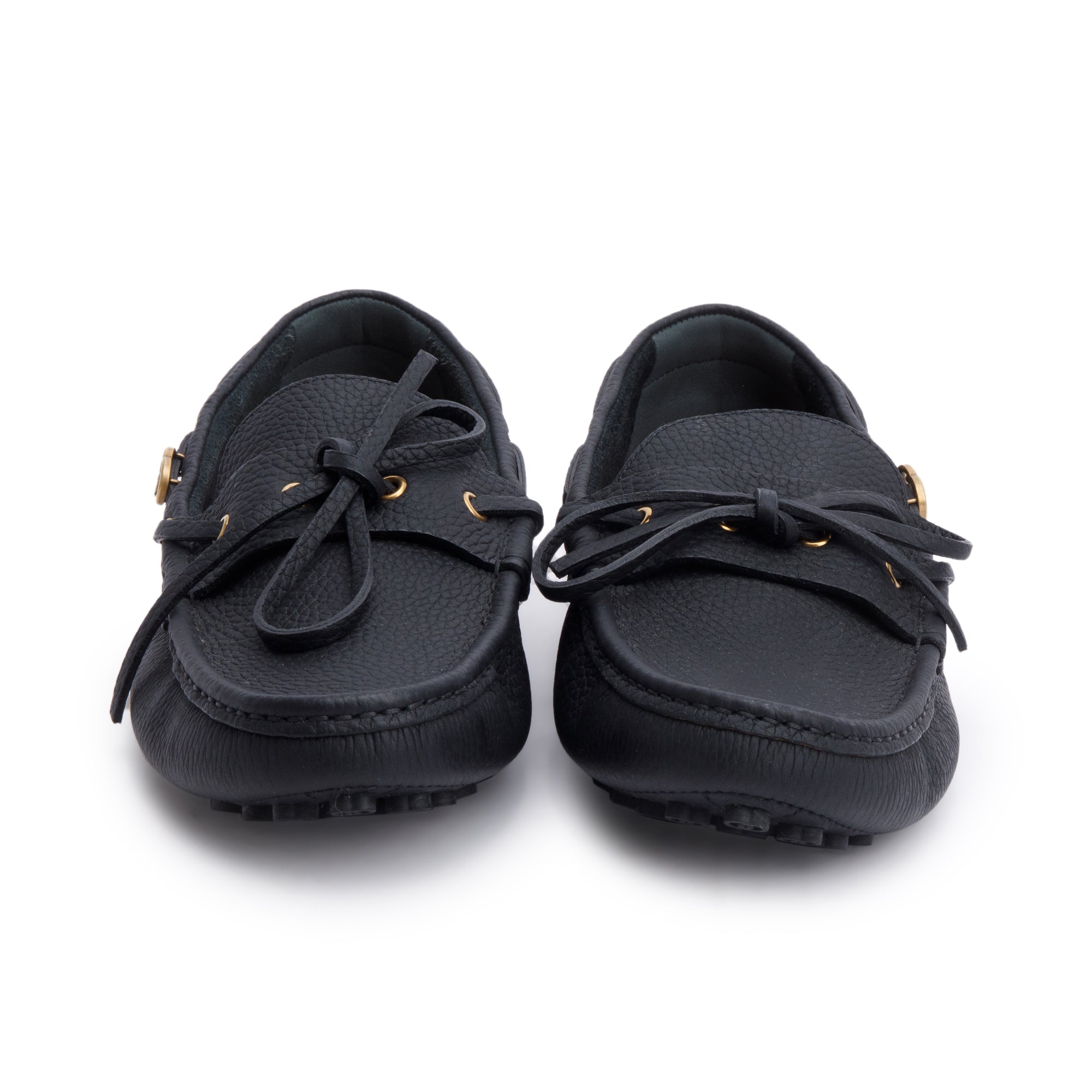 Gucci Black Leather Interlocking G Accent Drivers Loafers, Size 42